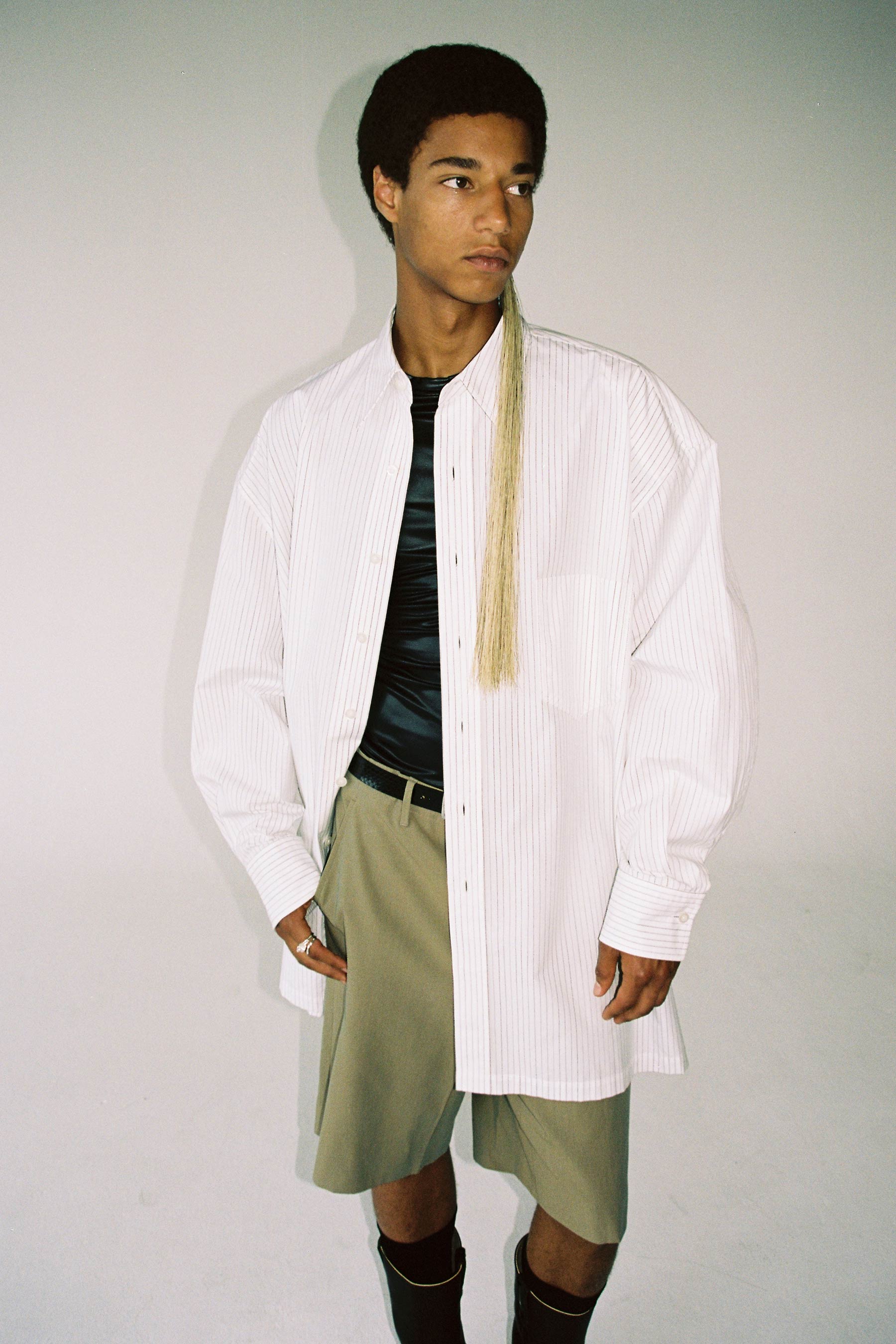 White Hand-printed Stripe Strong Arm Overshirt Coat