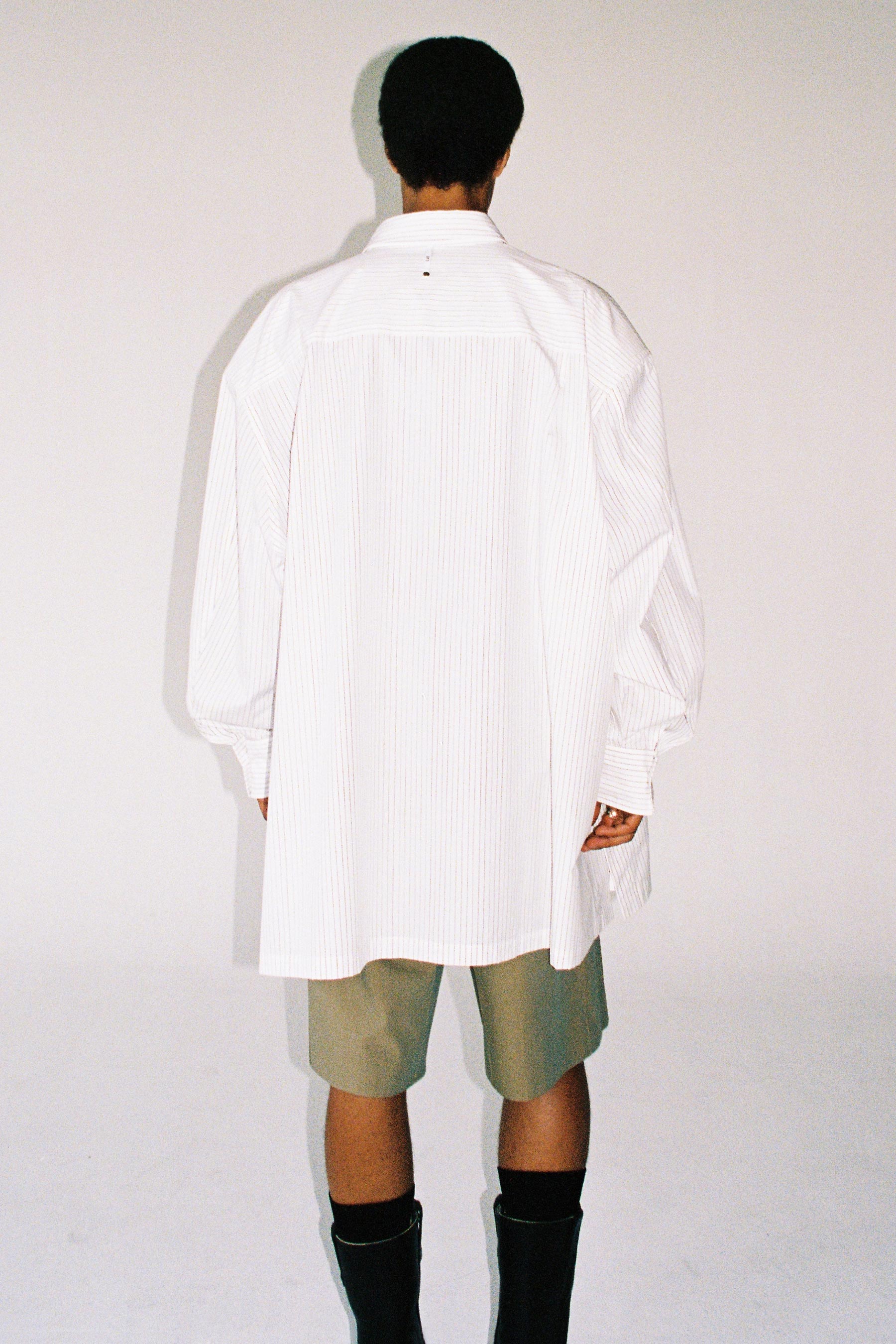 White Hand-printed Stripe Strong Arm Overshirt Coat