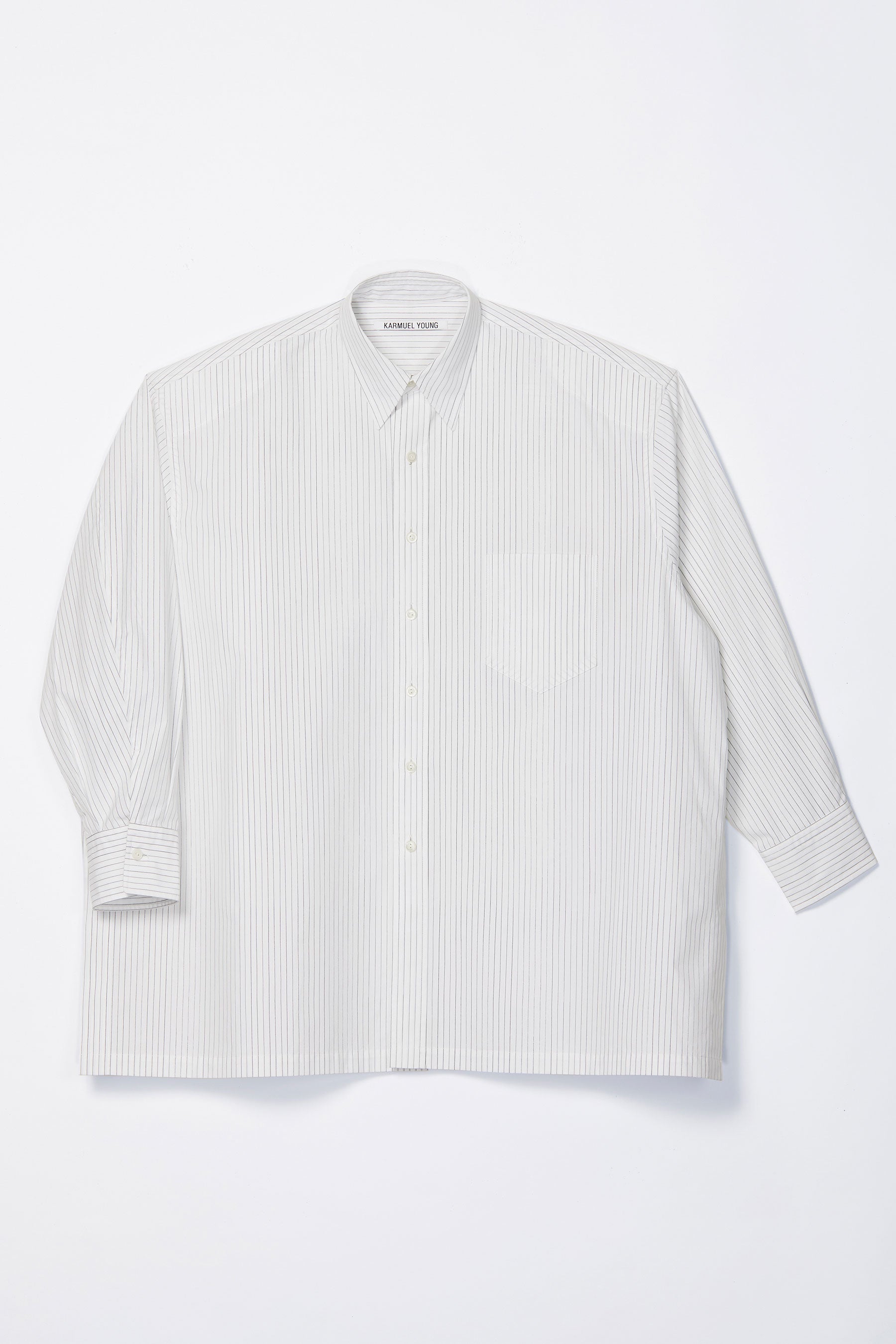White Hand-printed Stripe Strong Arm Overshirt Coat
