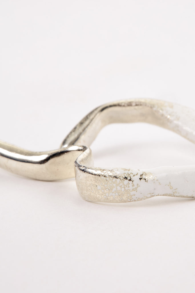 White Enamel Silver Ear Cuff