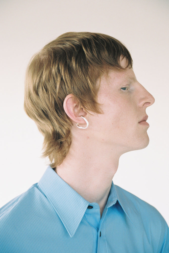 White Enamel Silver Ear Cuff