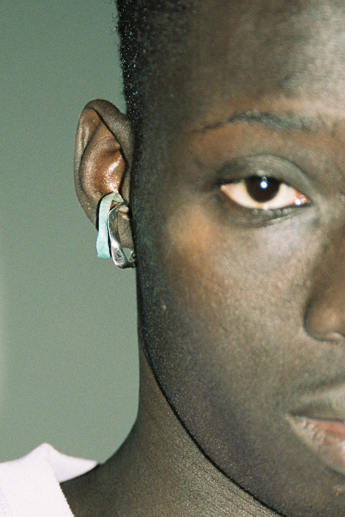 Green Enamel Silver Ear Cuff