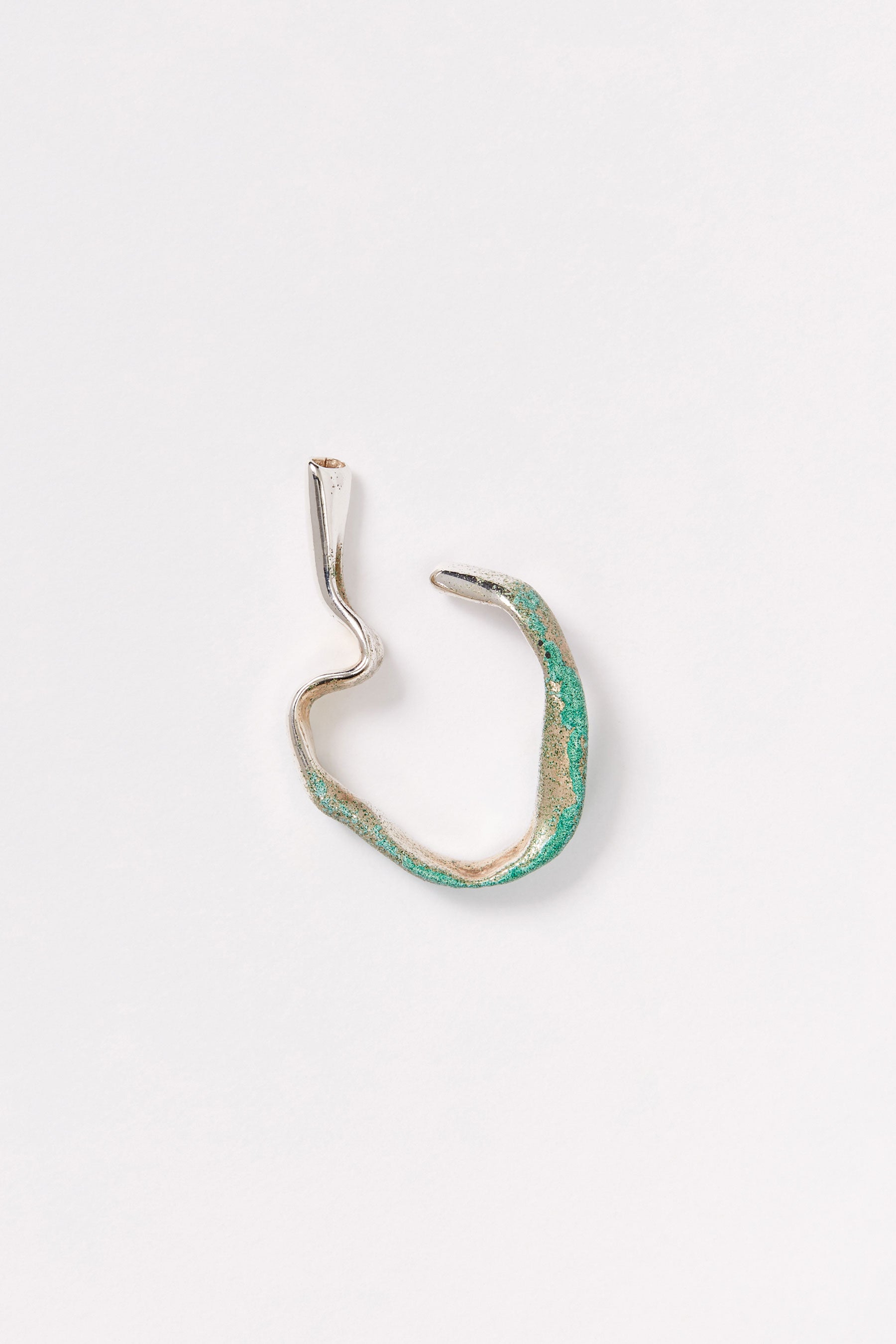 Green Enamel Silver Ear Cuff
