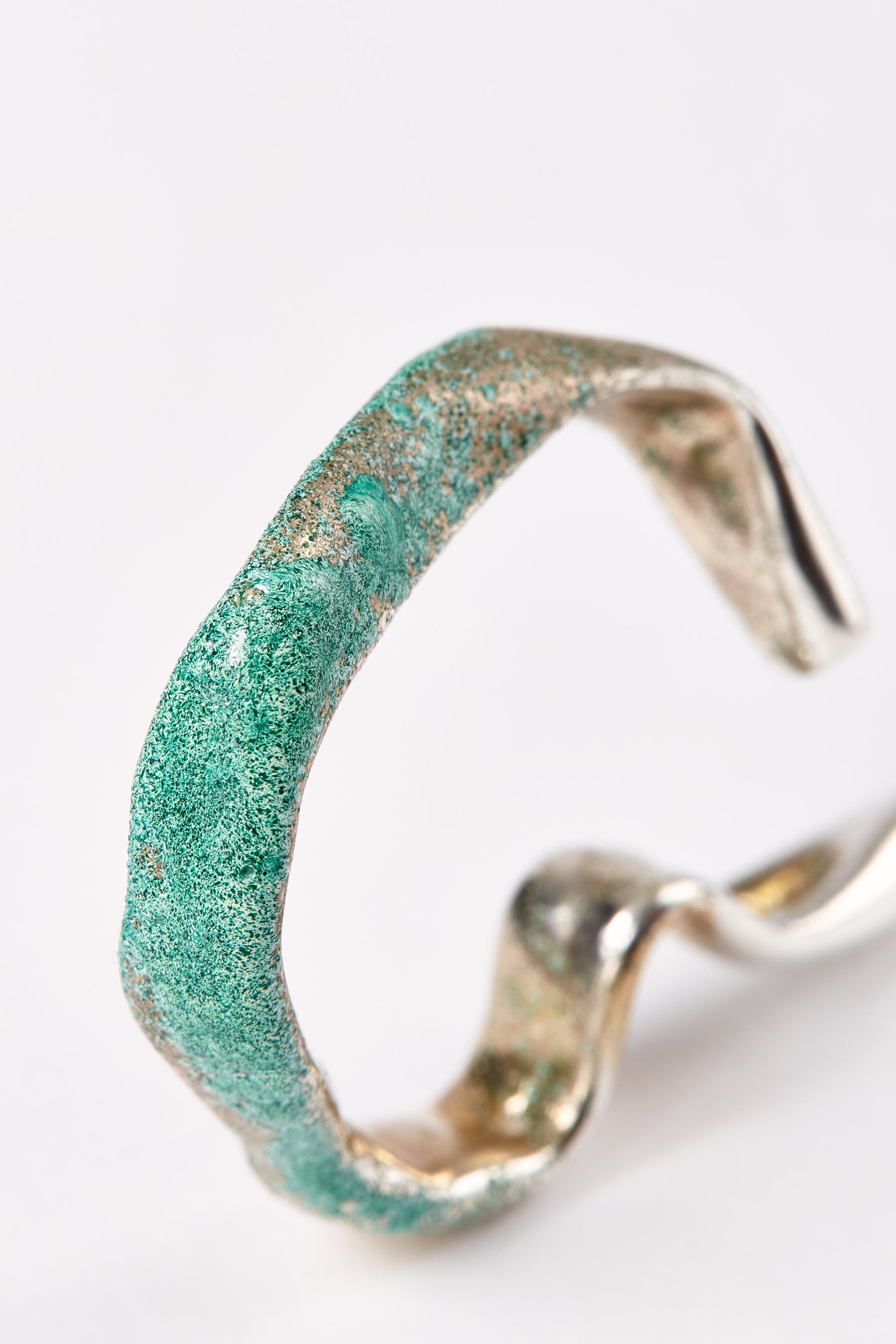 Green Enamel Silver Ear Cuff