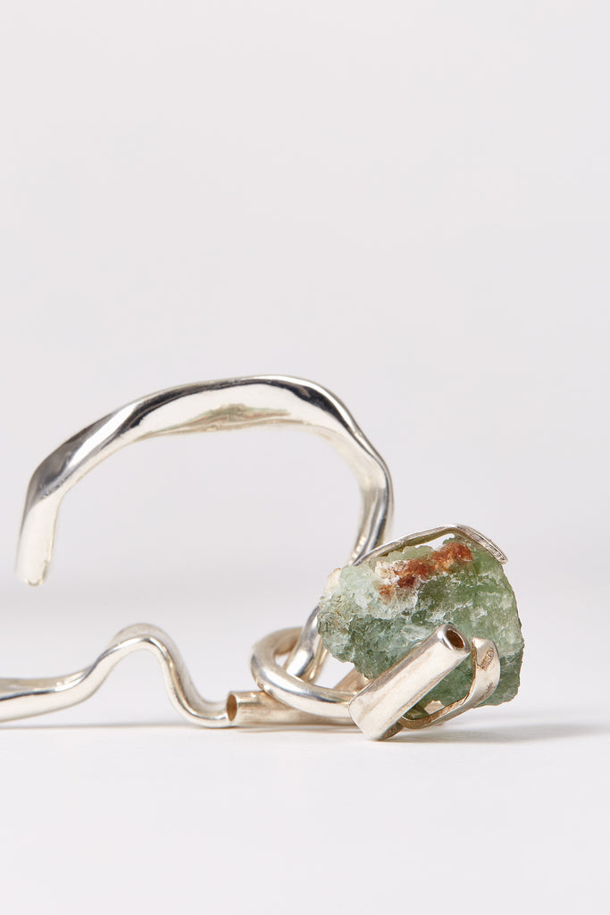 Green Fluorite Silver Ear Cuff
