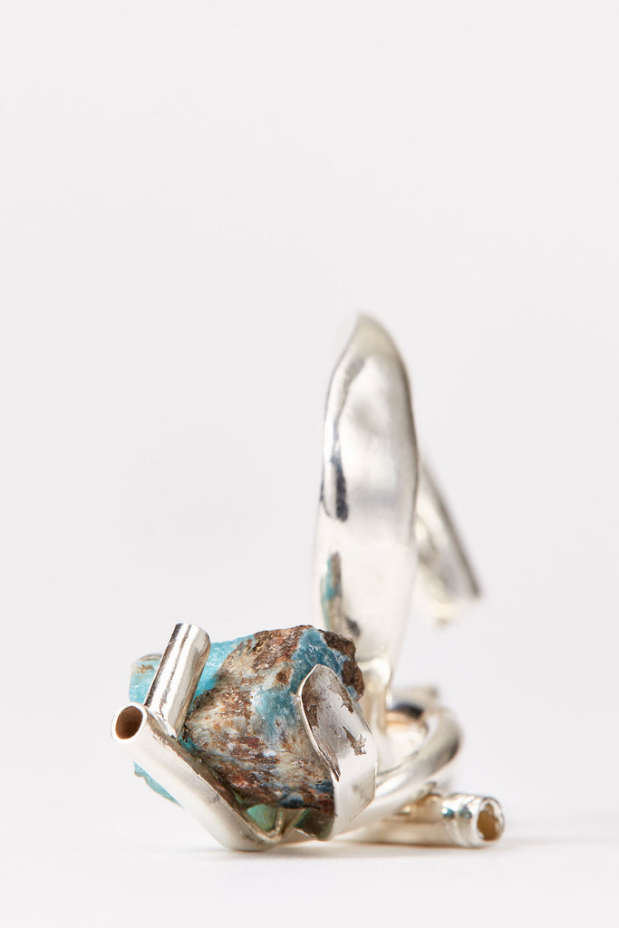 Blue Hemimorphite Silver Ear Cuff