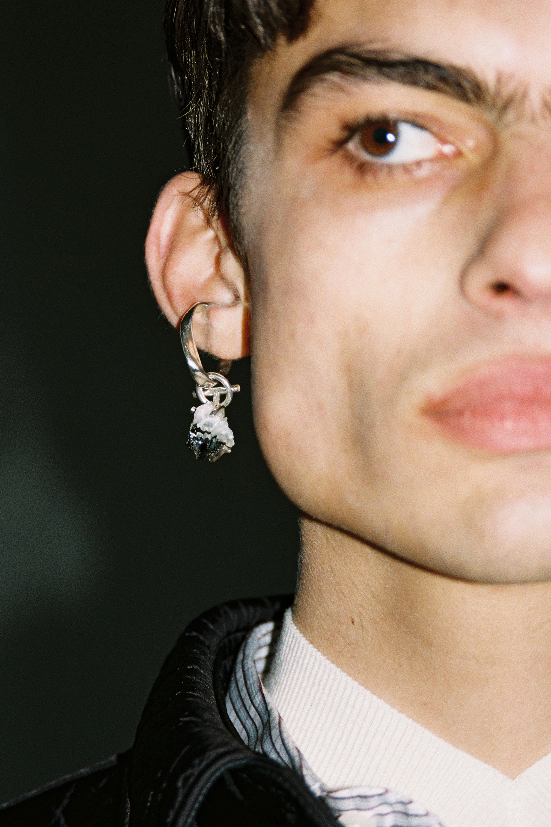 White Babingtonite Silver Ear Cuff