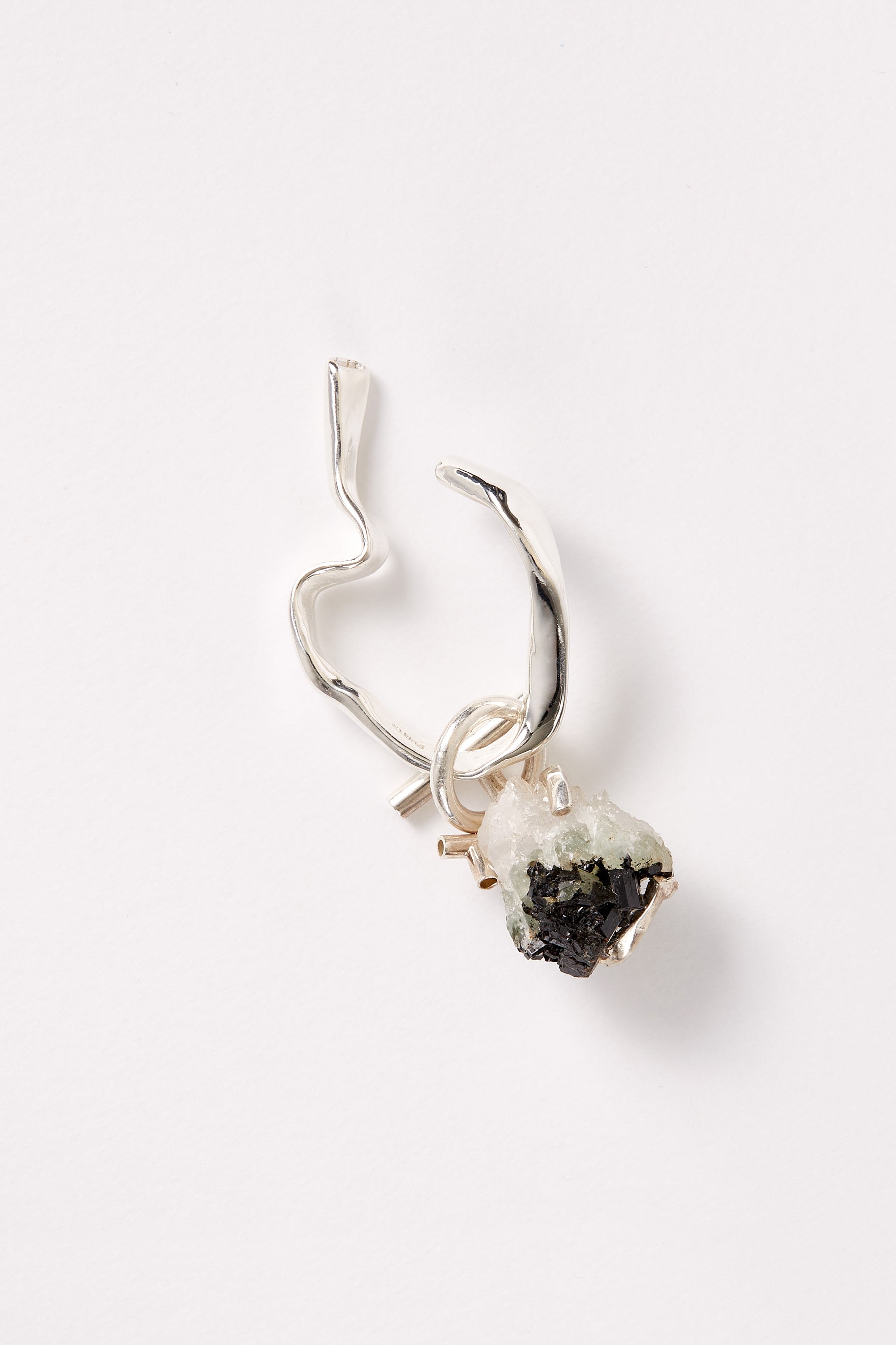 White Babingtonite Silver Ear Cuff