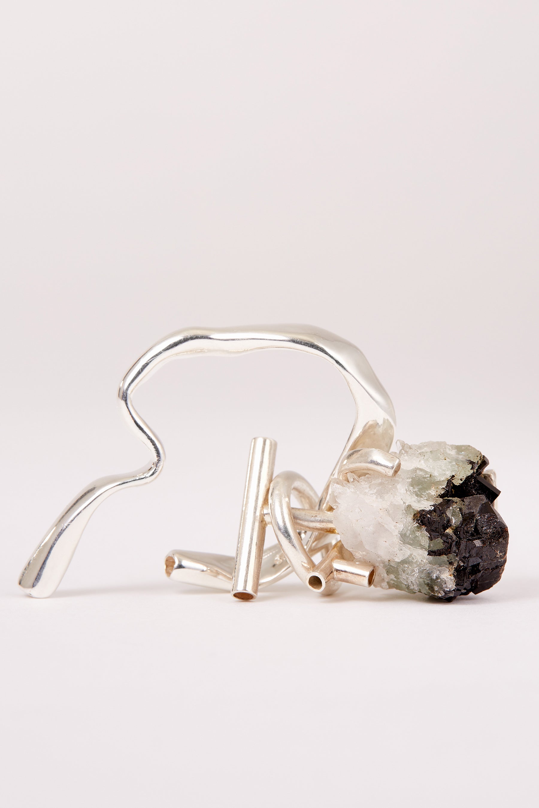 White Babingtonite Silver Ear Cuff