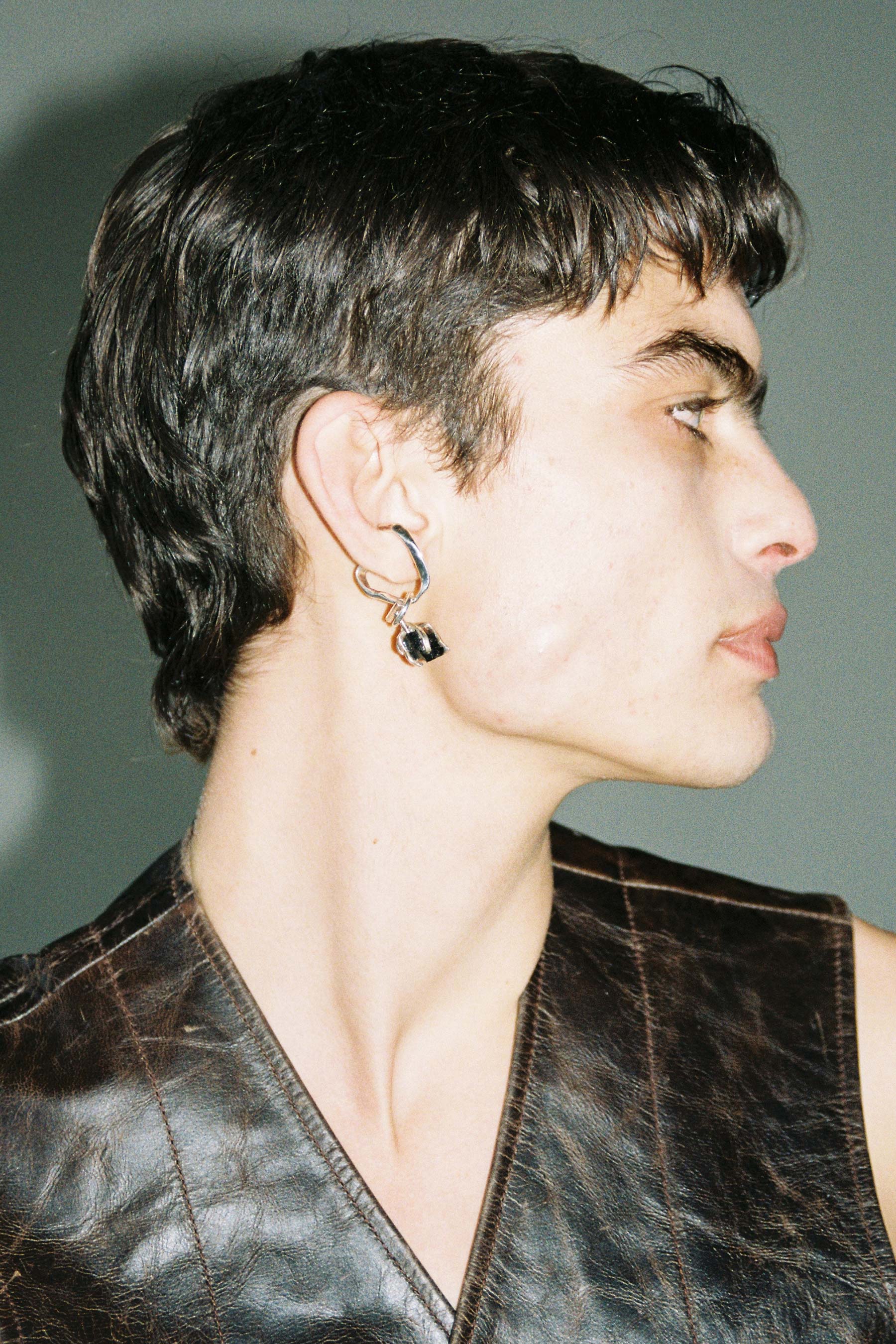 Black Ilvaite Silver Ear Cuff