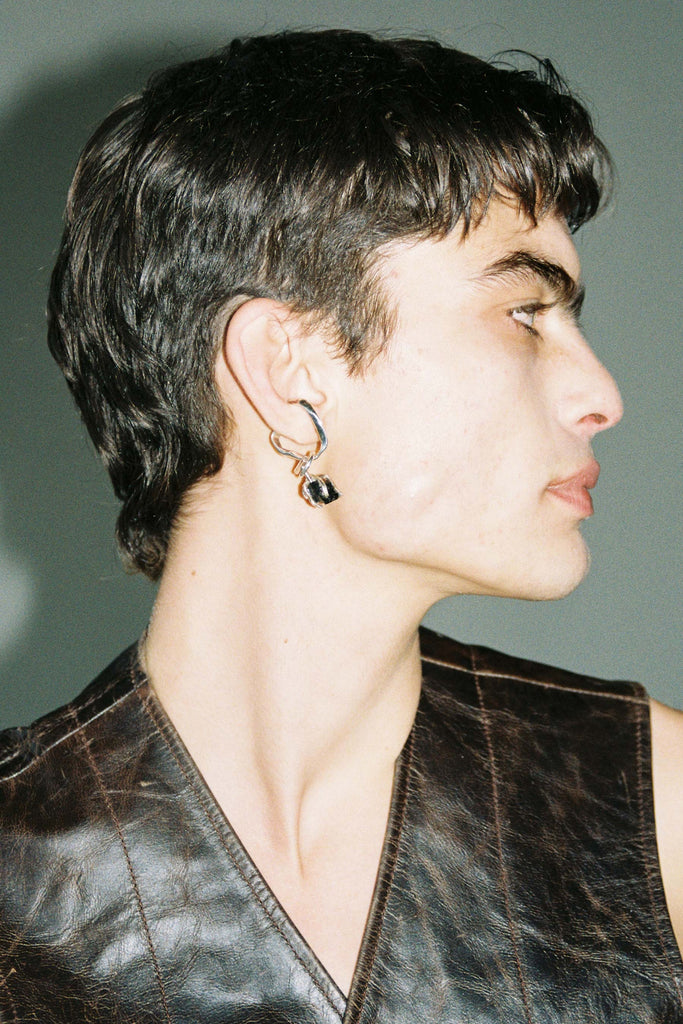 Black Ilvaite Silver Ear Cuff