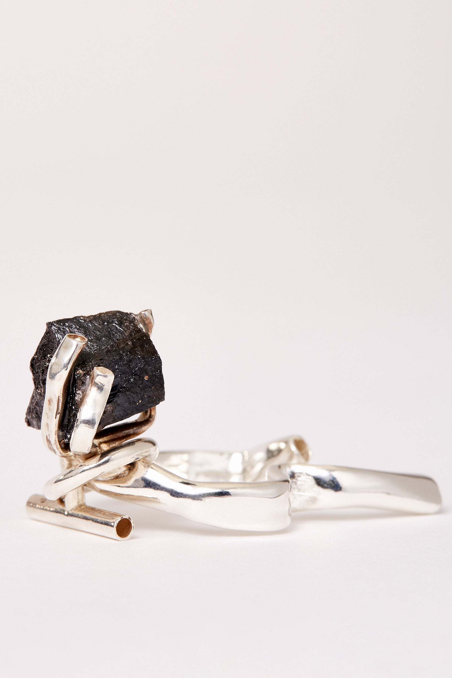 Black Ilvaite Silver Ear Cuff