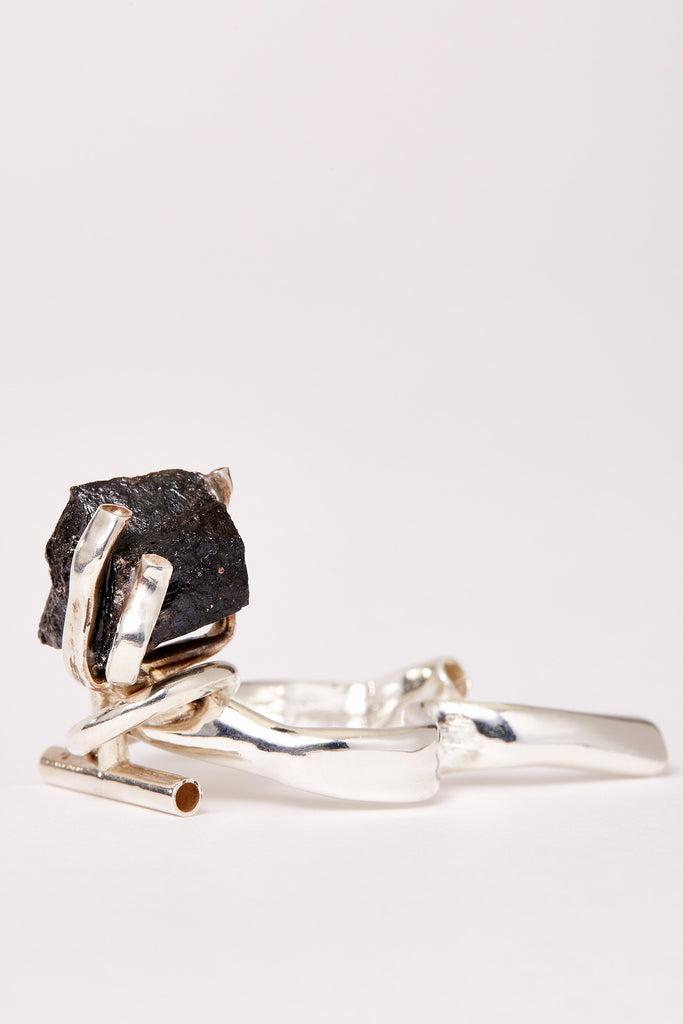 Black Ilvaite Silver Ear Cuff