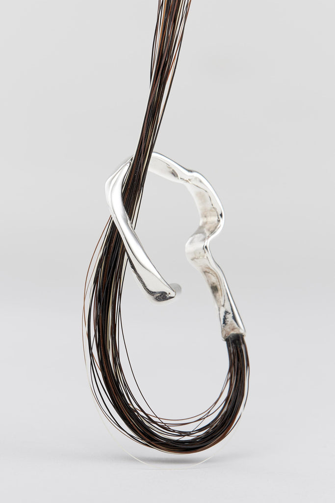 Silver Ear Cuff with Mixed Horse Tail Hair