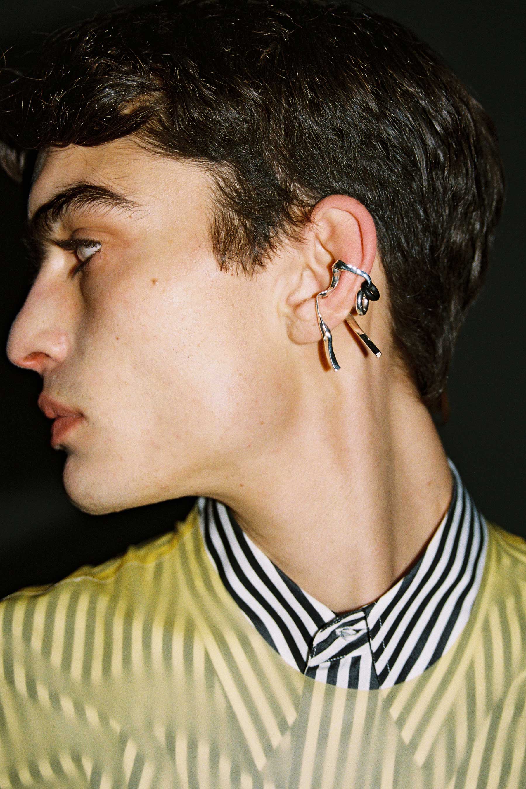 Silver Hinged Square Tube Ear Cuff with Rings