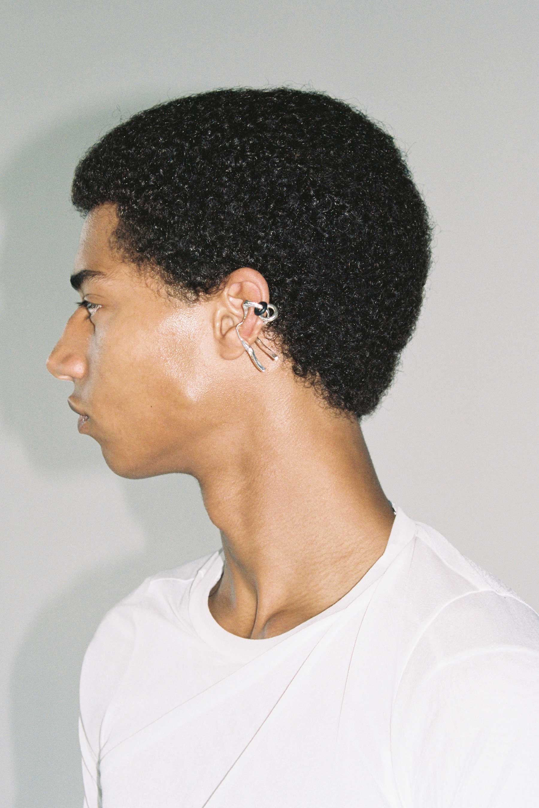 Silver Hinged Square Tube Ear Cuff with Rings