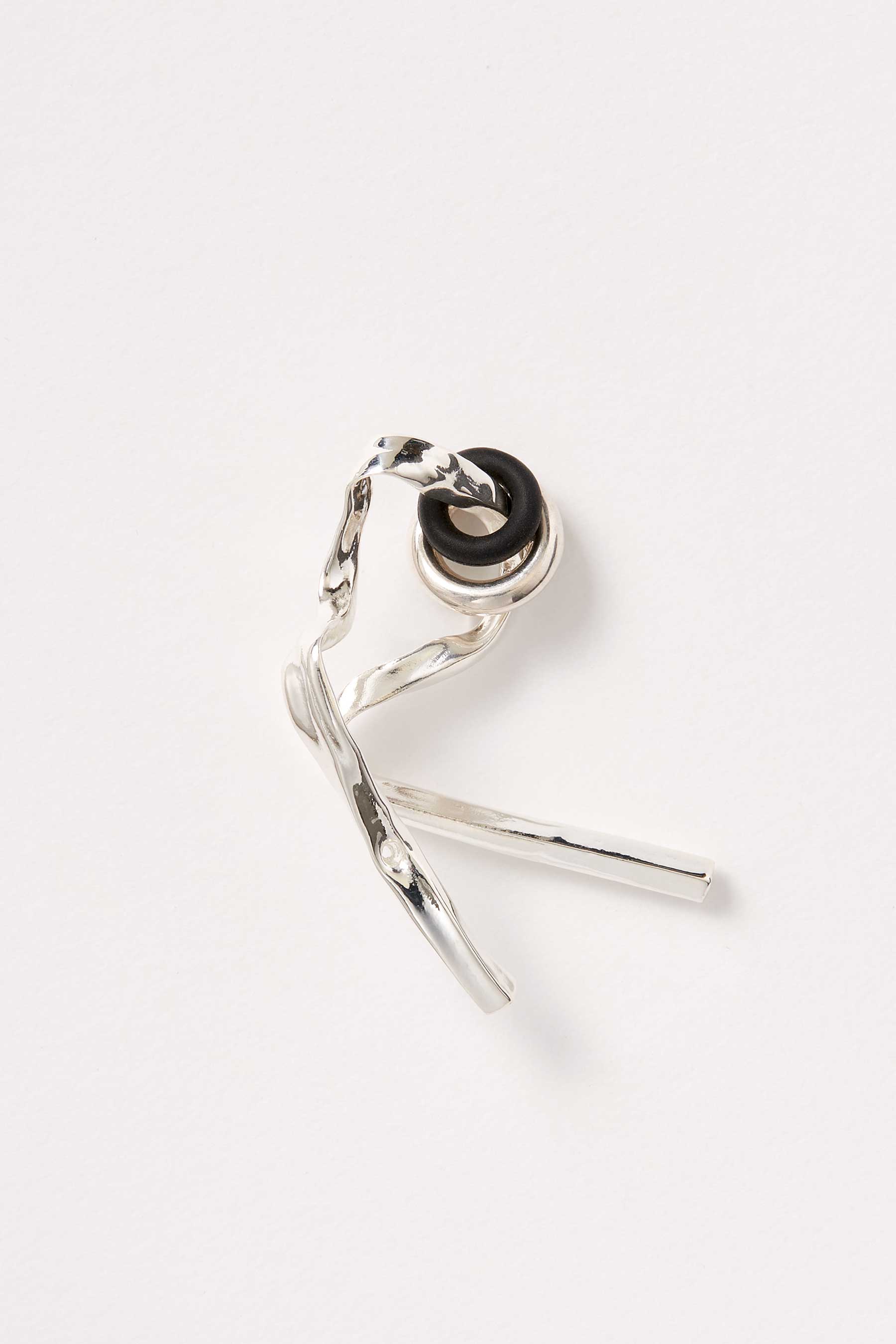 Silver Hinged Square Tube Ear Cuff with Rings