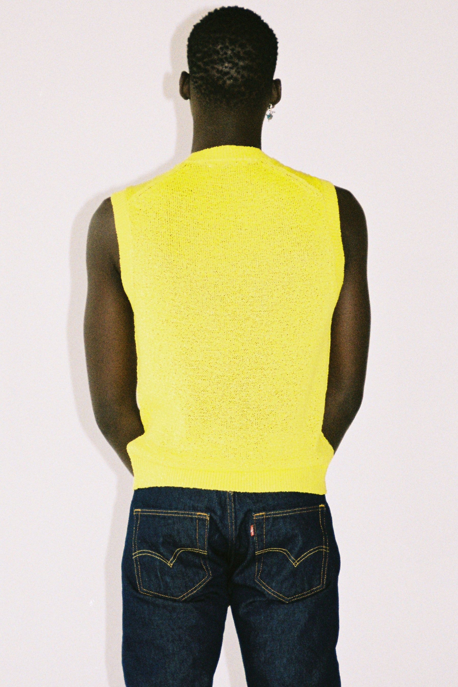 Yellow Nylon Crew Mockneck Sweater Vest