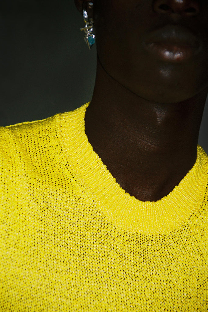 Yellow Nylon Crew Mockneck Sweater Vest