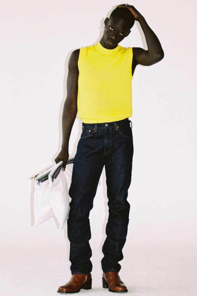 Yellow Nylon Crew Mockneck Sweater Vest