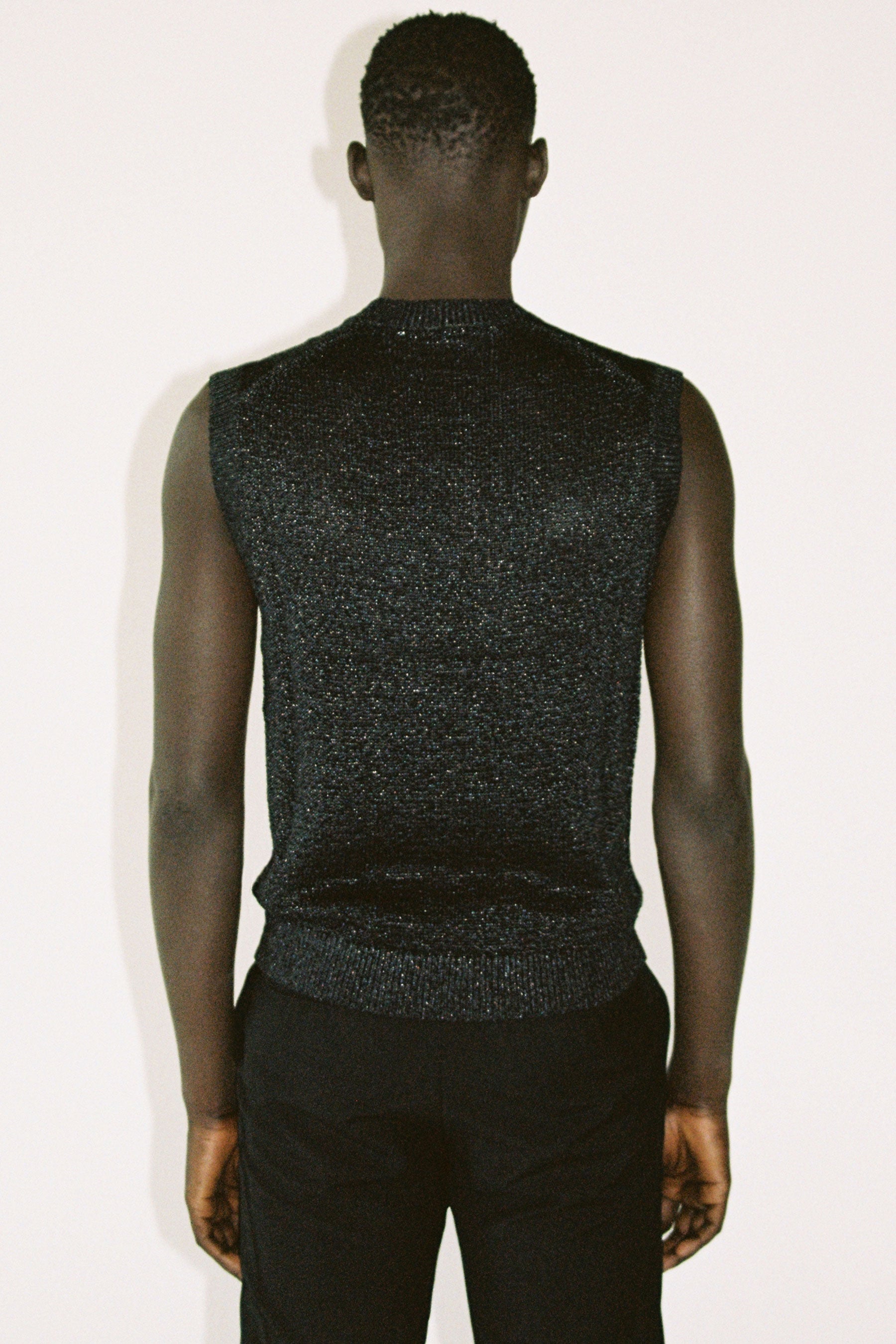 Black Nylon Crew Mockneck Sweater Vest