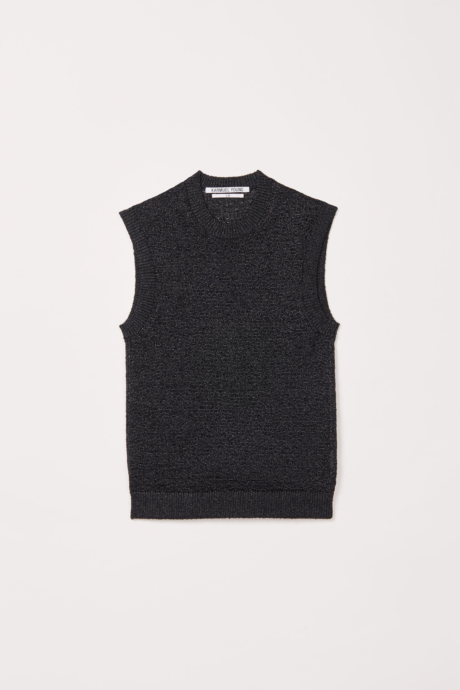 Black Nylon Crew Mockneck Sweater Vest