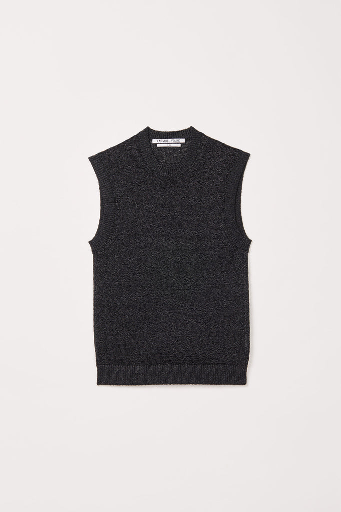 Black Nylon Crew Mockneck Sweater Vest