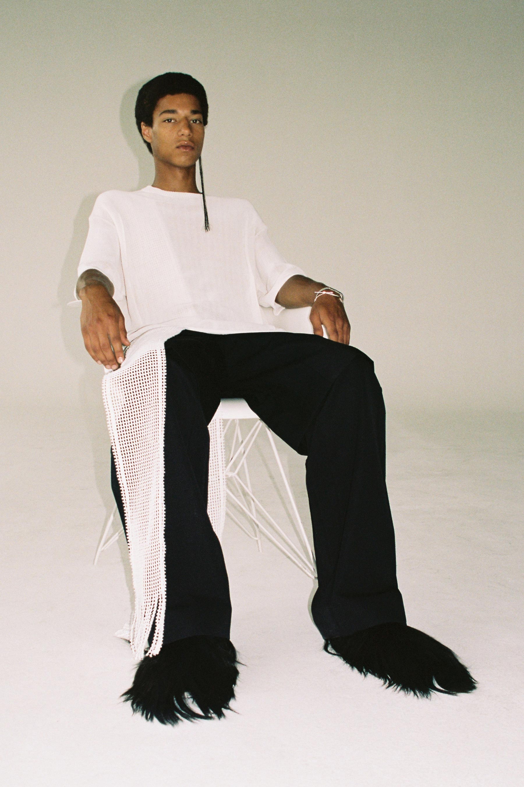 White Cotton Nylon Cuboid Knitted T-shirt
