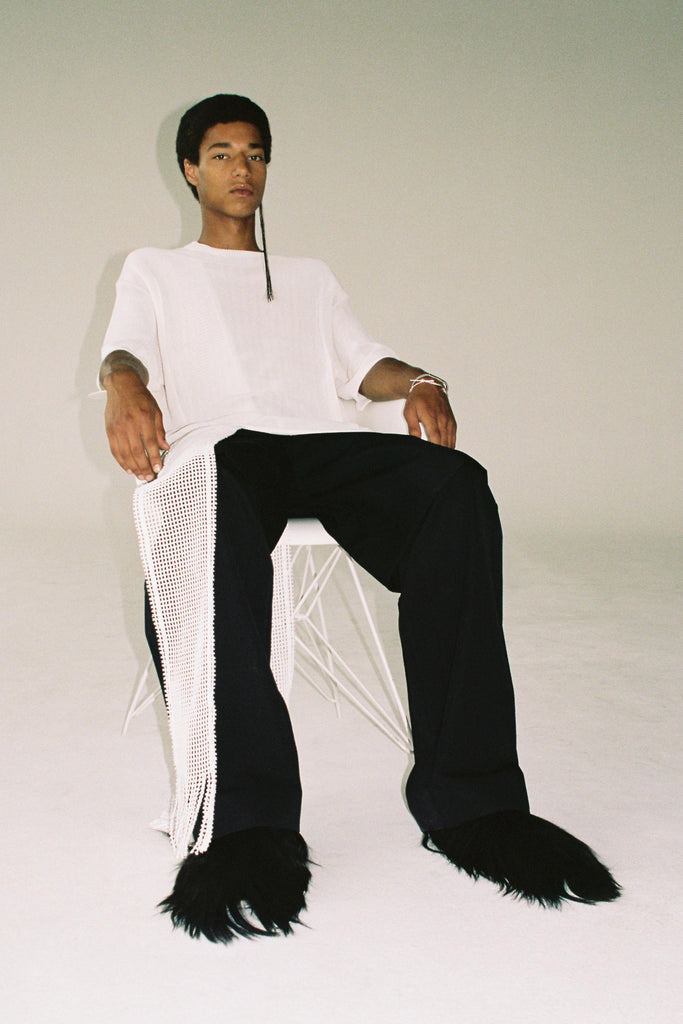 White Cotton Nylon Cuboid Knitted T-shirt