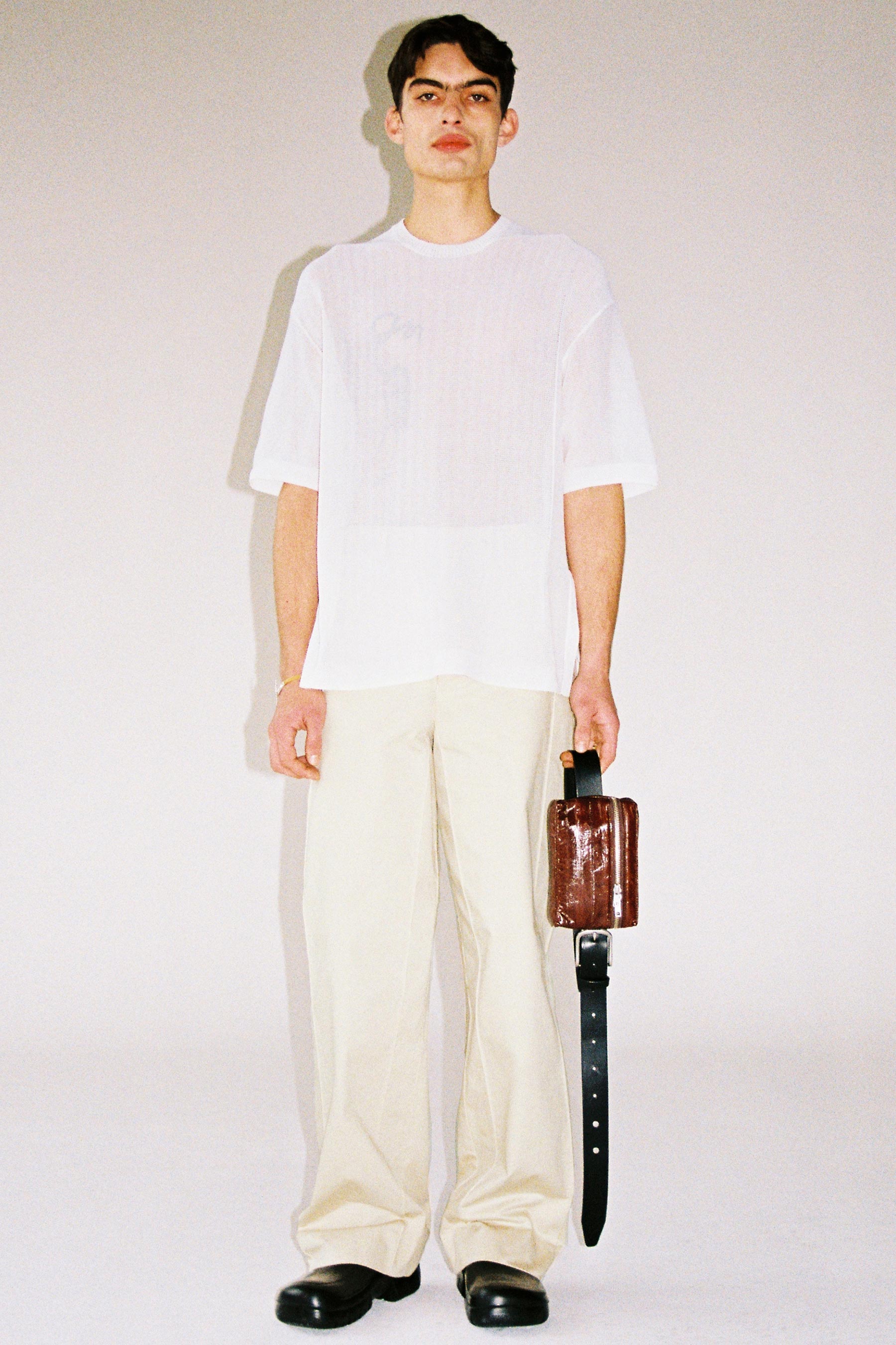White Cotton Nylon Cuboid Knitted T-shirt