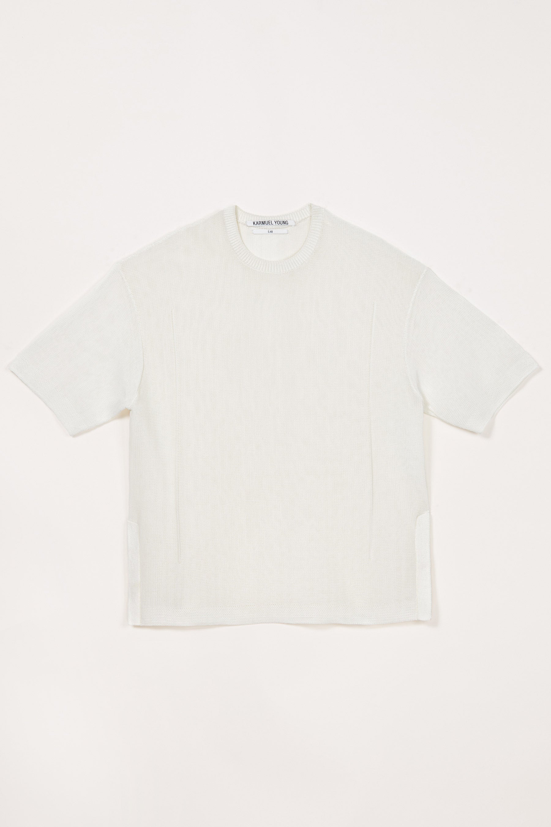 White Cotton Nylon Cuboid Knitted T-shirt
