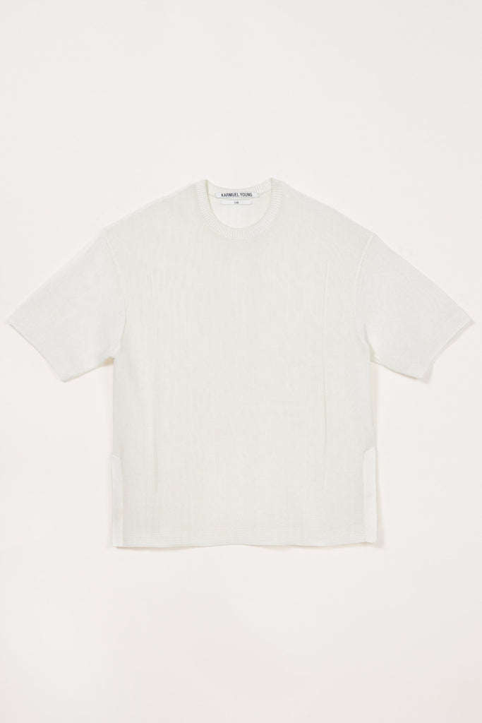 White Cotton Nylon Cuboid Knitted T-shirt