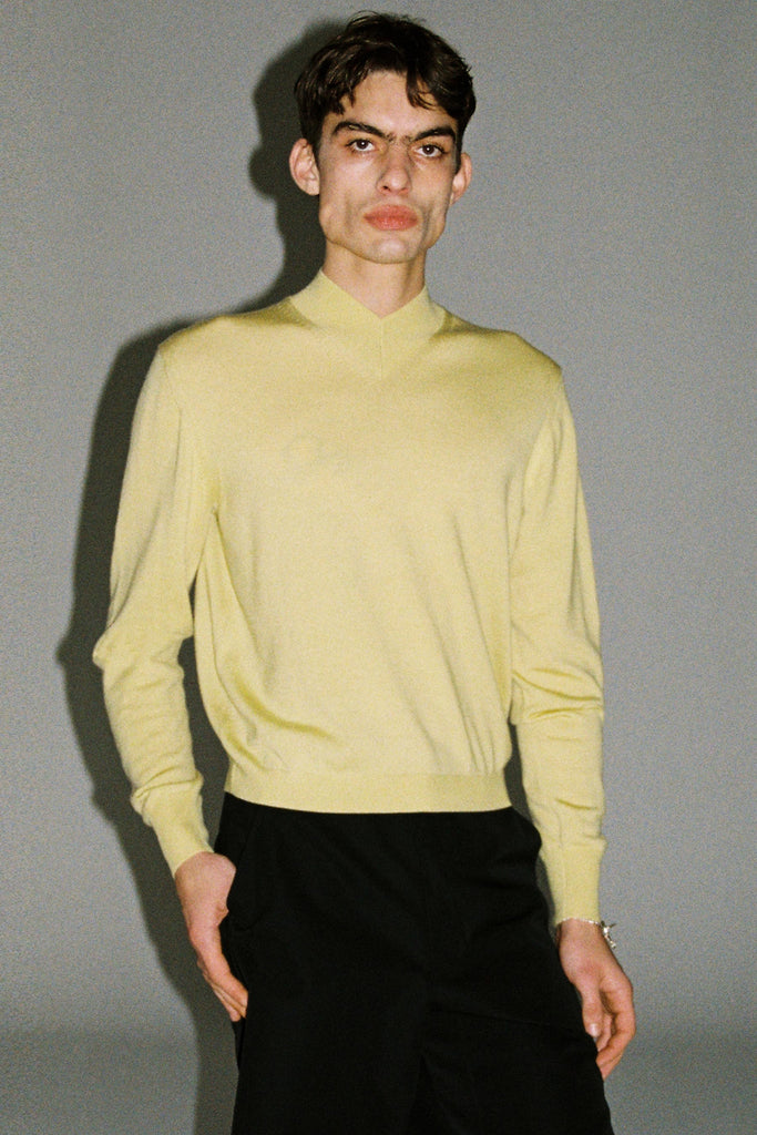 Yellow Merino Wool V-highneck Sweater
