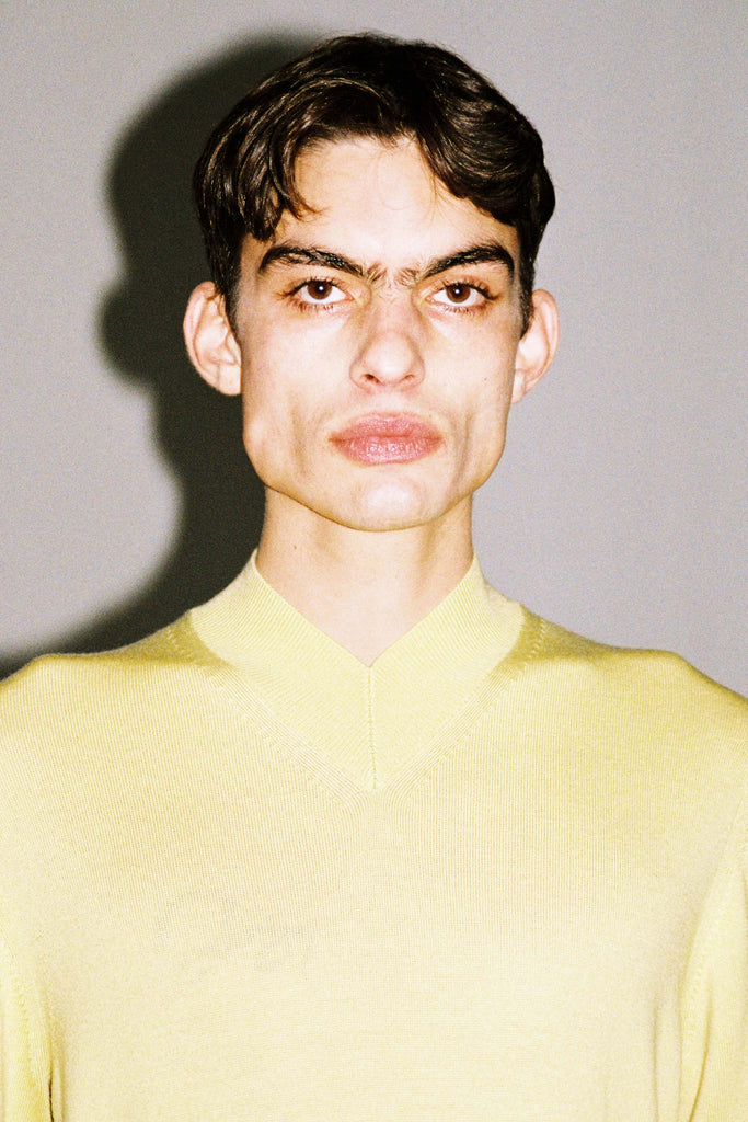 Yellow Merino Wool V-highneck Sweater