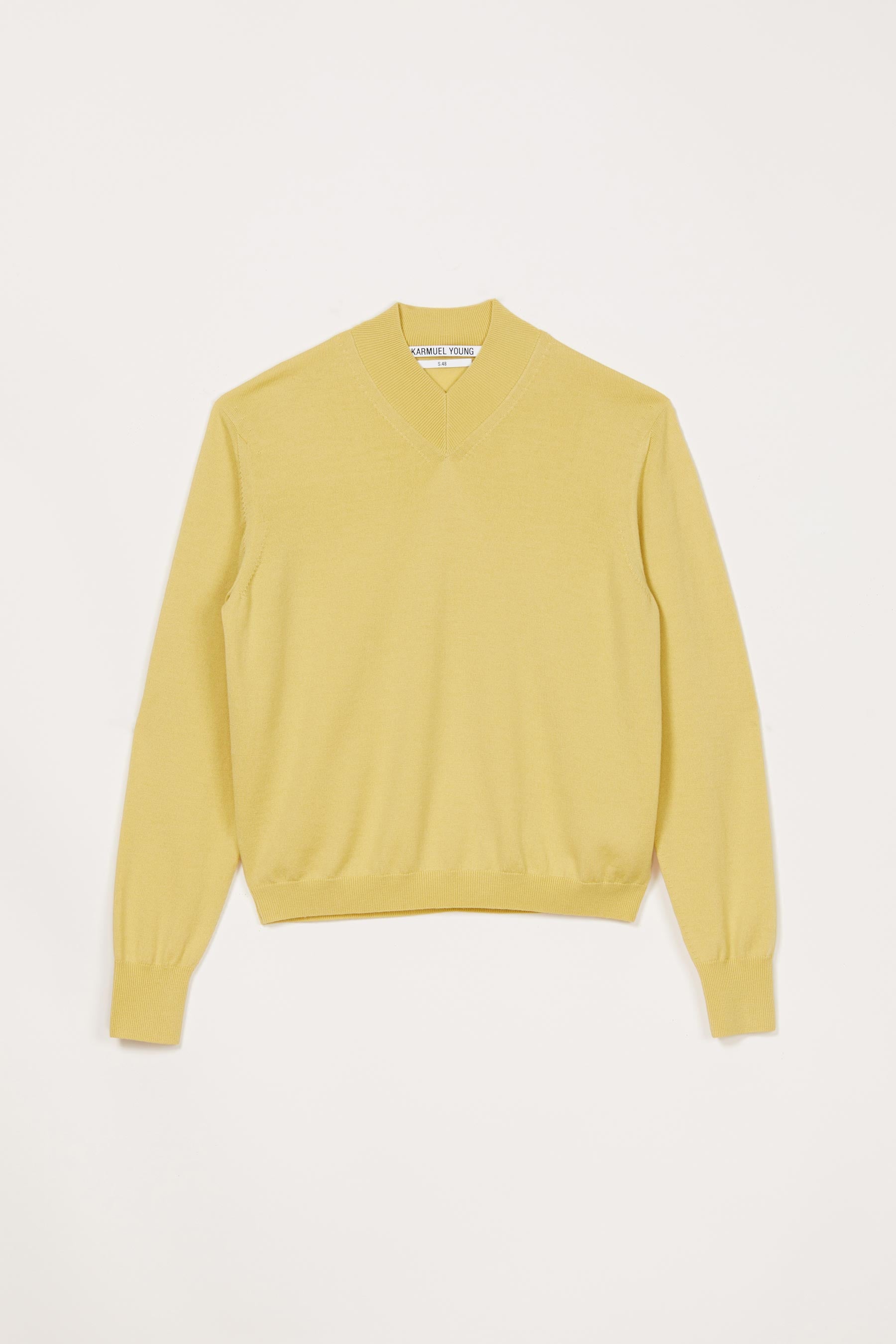 Yellow Merino Wool V-highneck Sweater