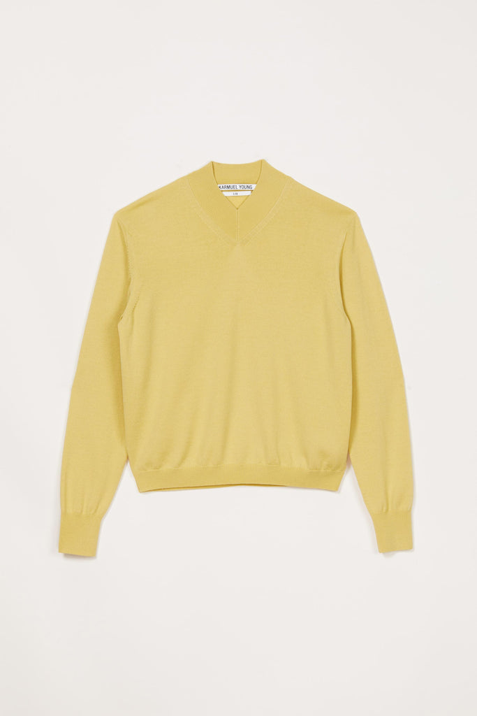 Yellow Merino Wool V-highneck Sweater