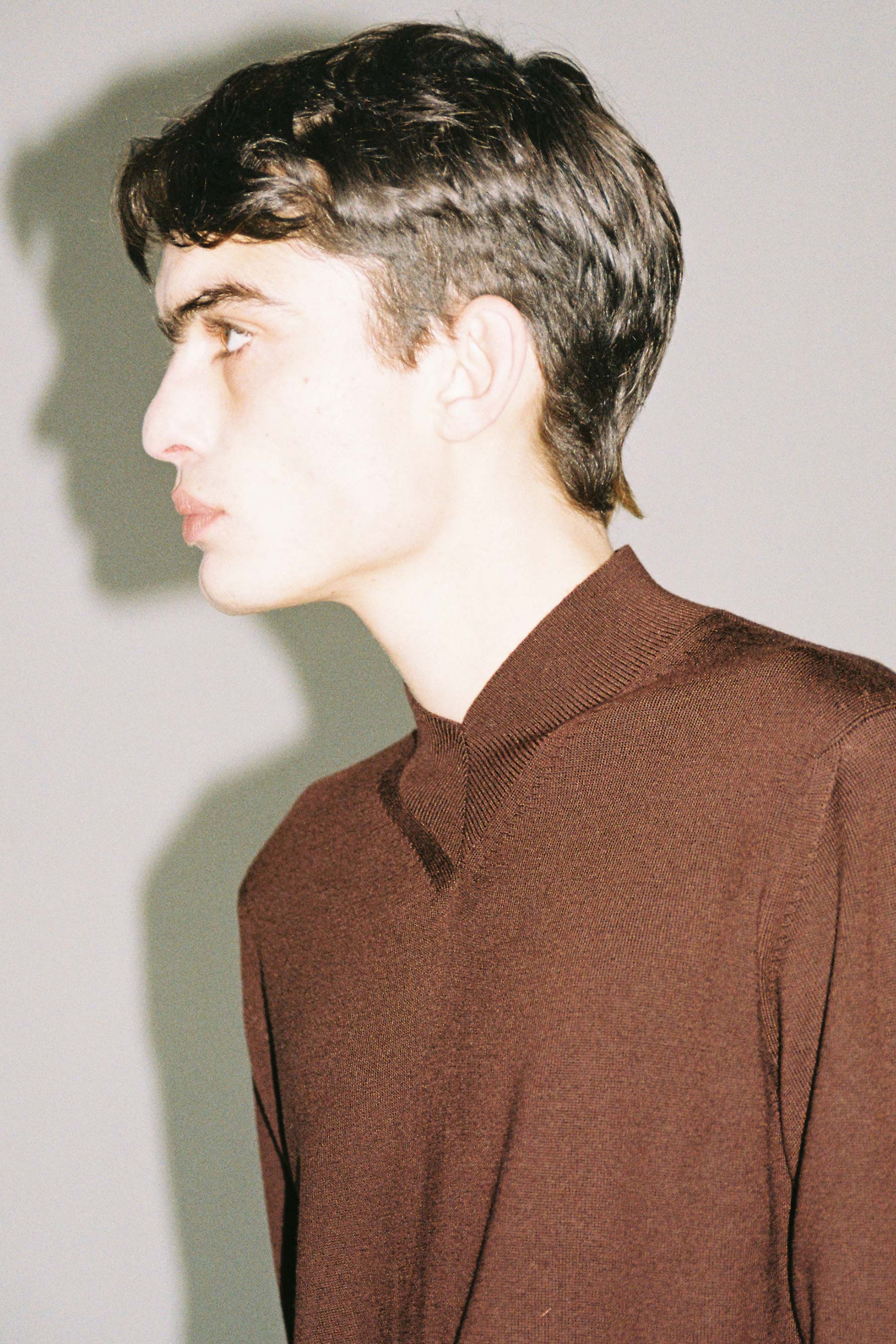Brown Merino Wool V-highneck Sweater