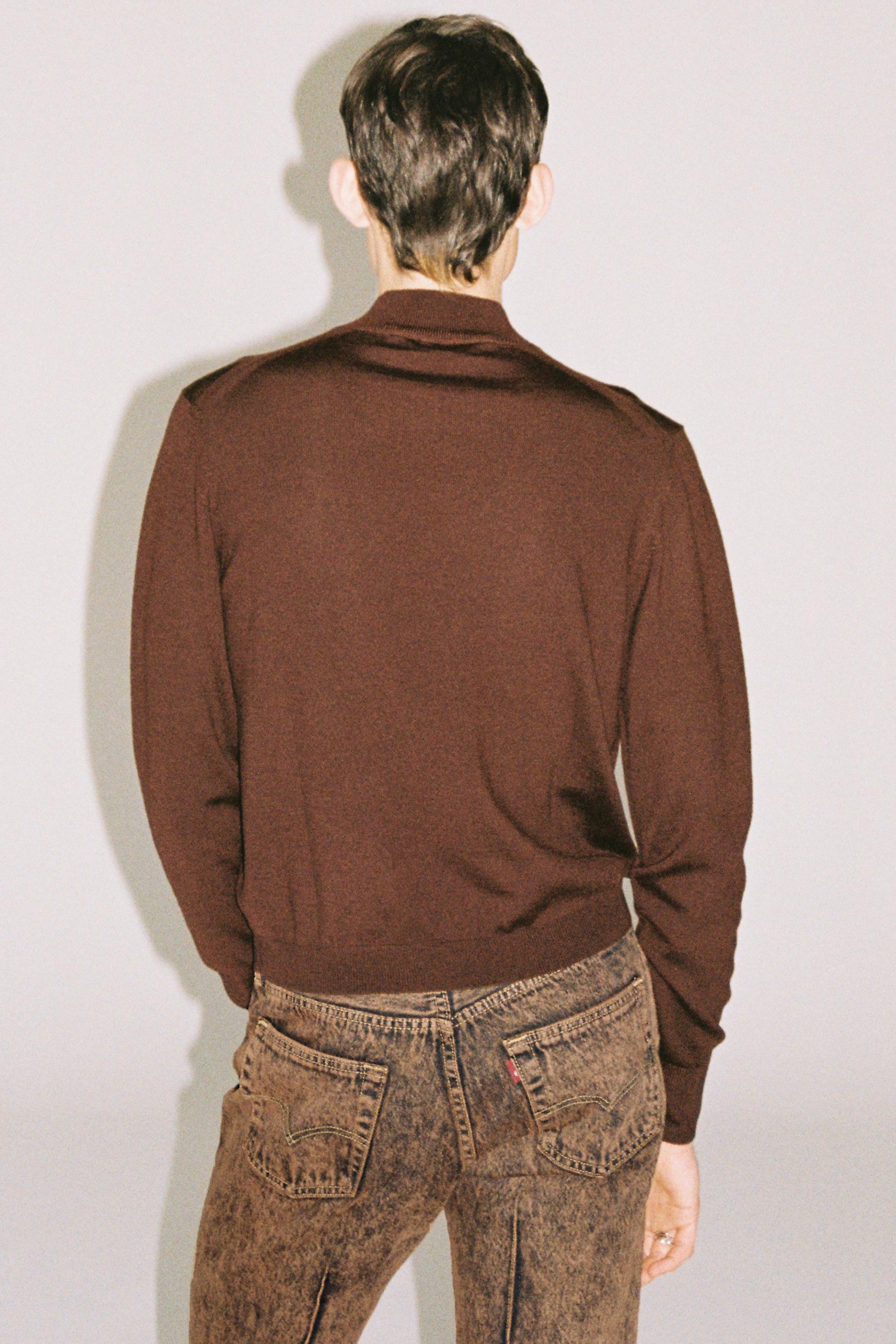 Brown Merino Wool V-highneck Sweater