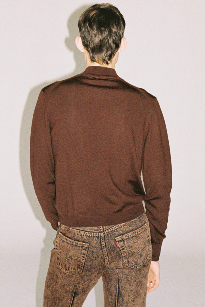 Brown Merino Wool V-highneck Sweater
