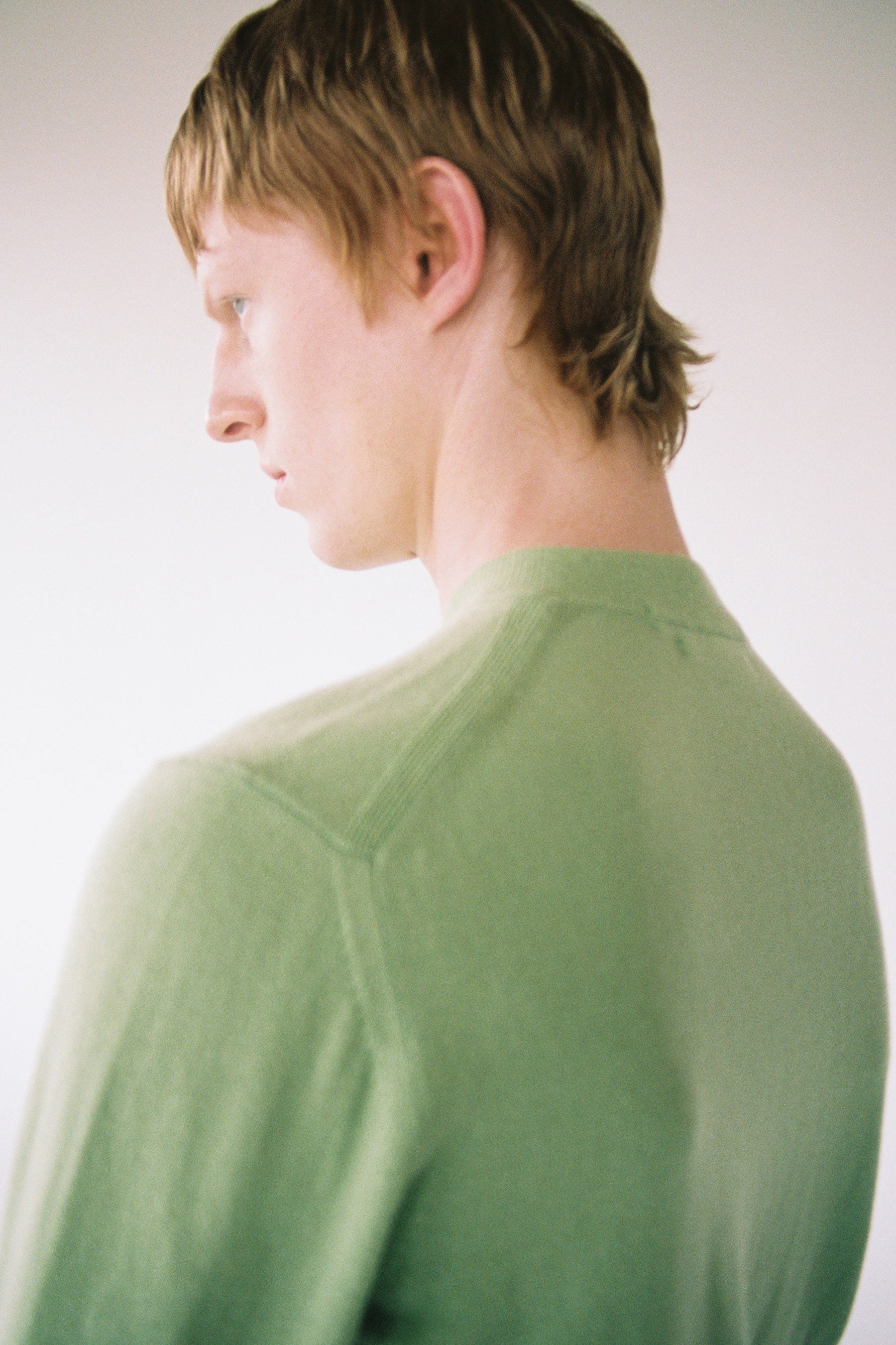 Green Merino Wool V-mockneck Sweater