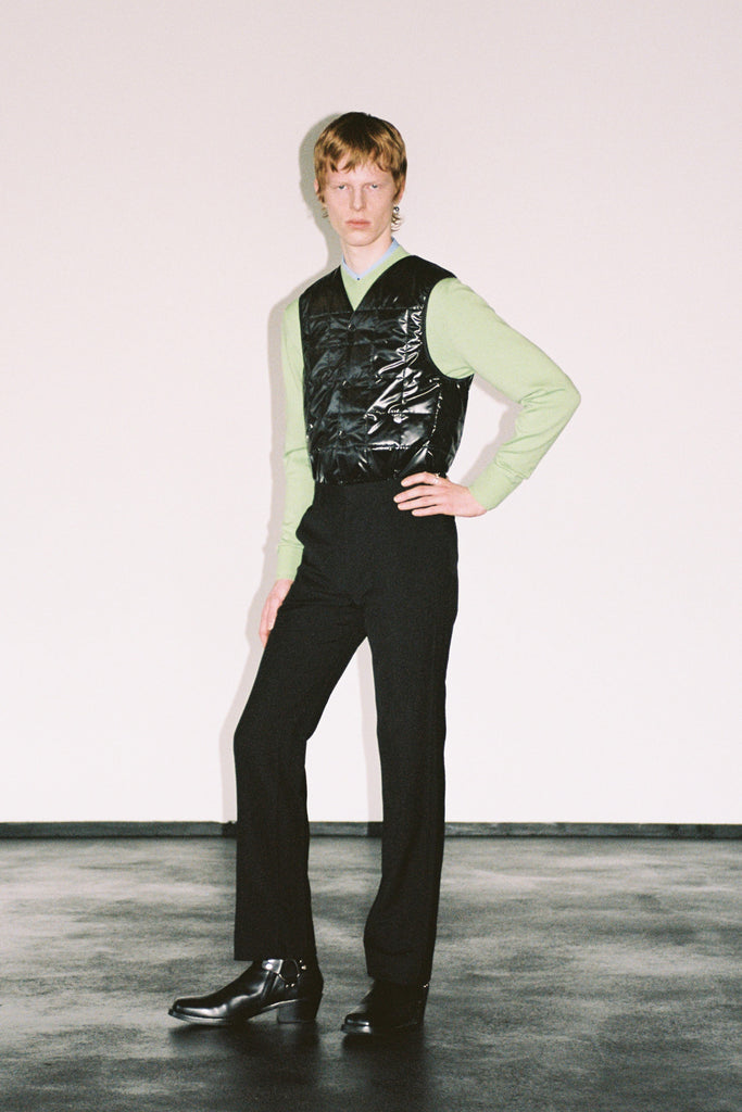 Green Merino Wool V-mockneck Sweater