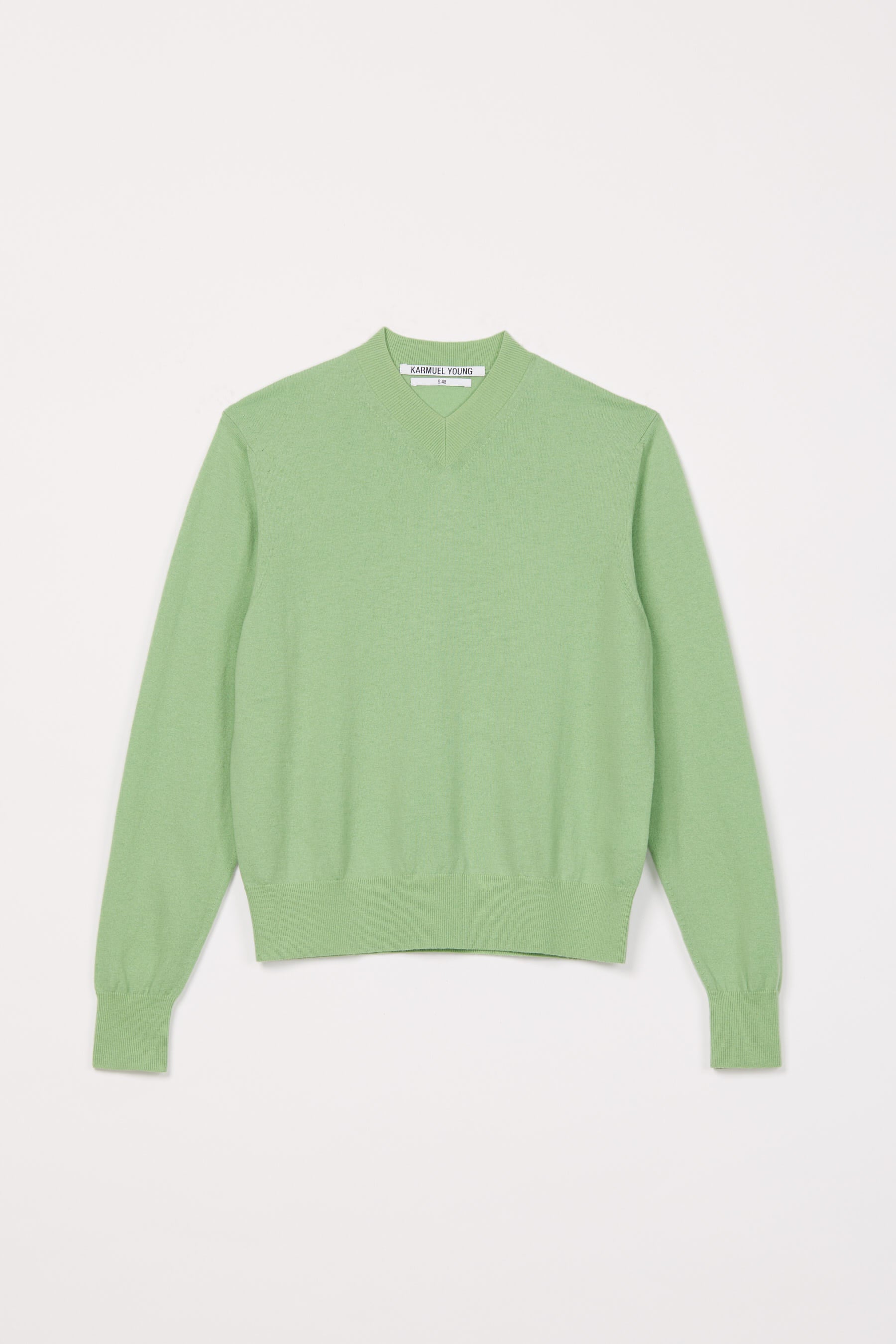 Green Merino Wool V-mockneck Sweater