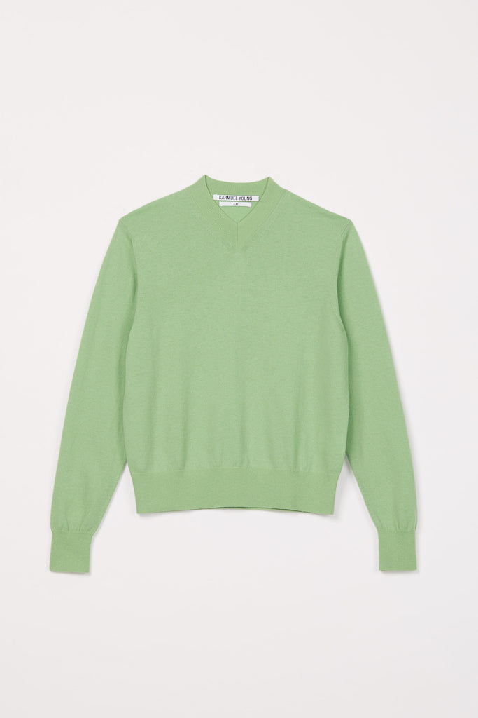 Green Merino Wool V-mockneck Sweater