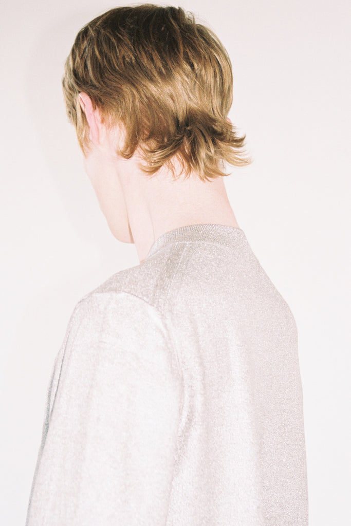 Silver Foiled Merino Wool V-mockneck Sweater