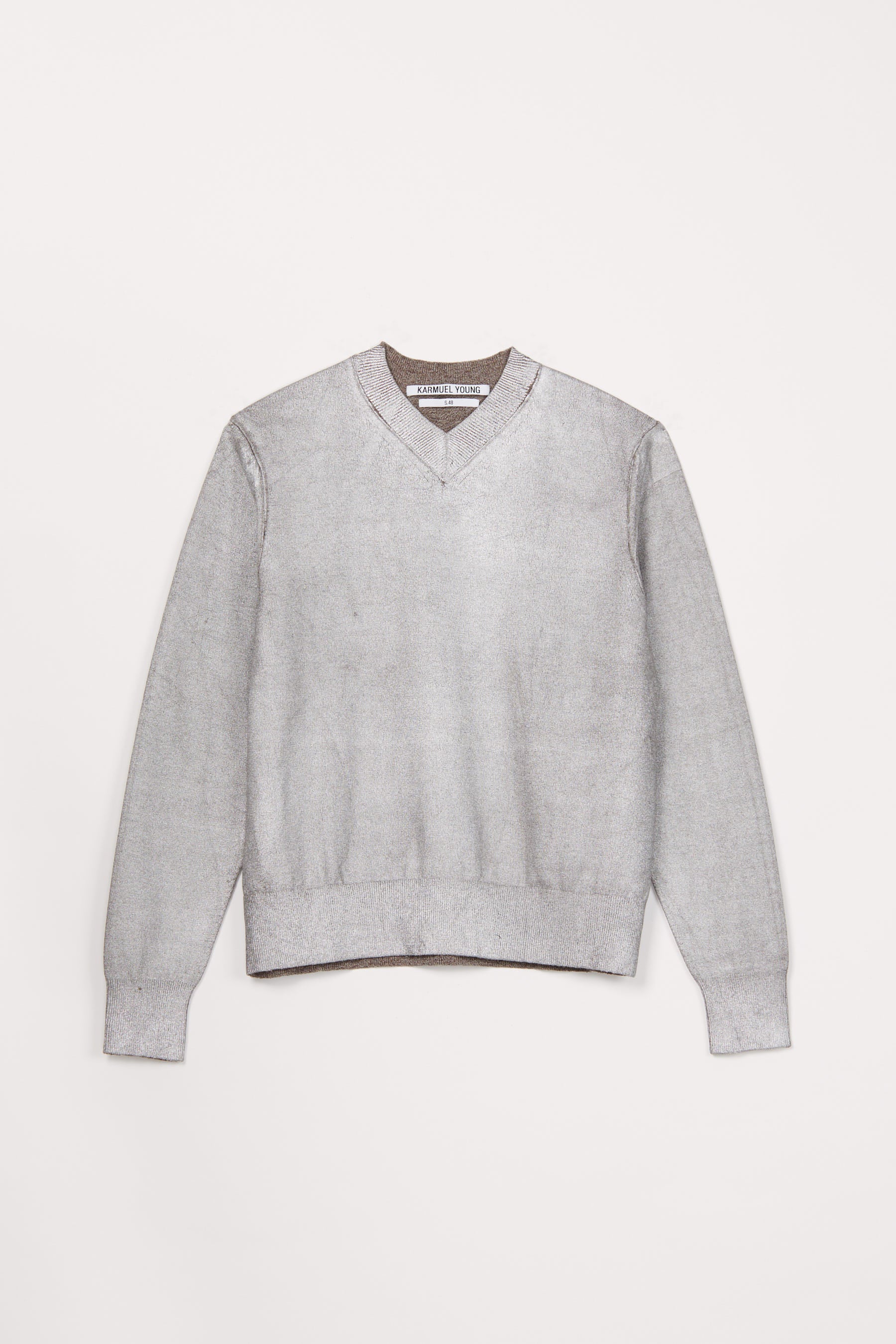 Silver Foiled Merino Wool V-mockneck Sweater