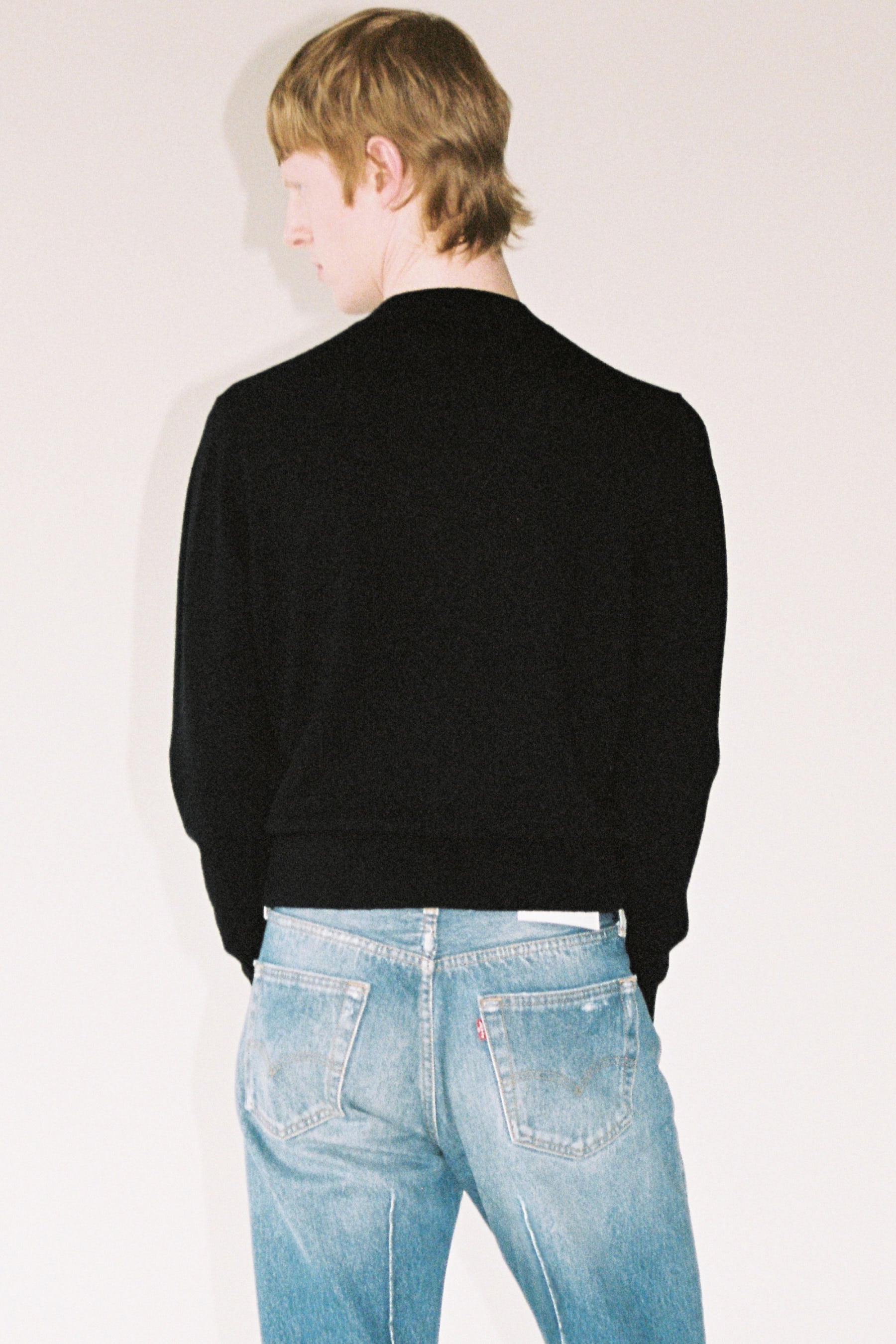 Black Merino Wool V-mockneck Sweater
