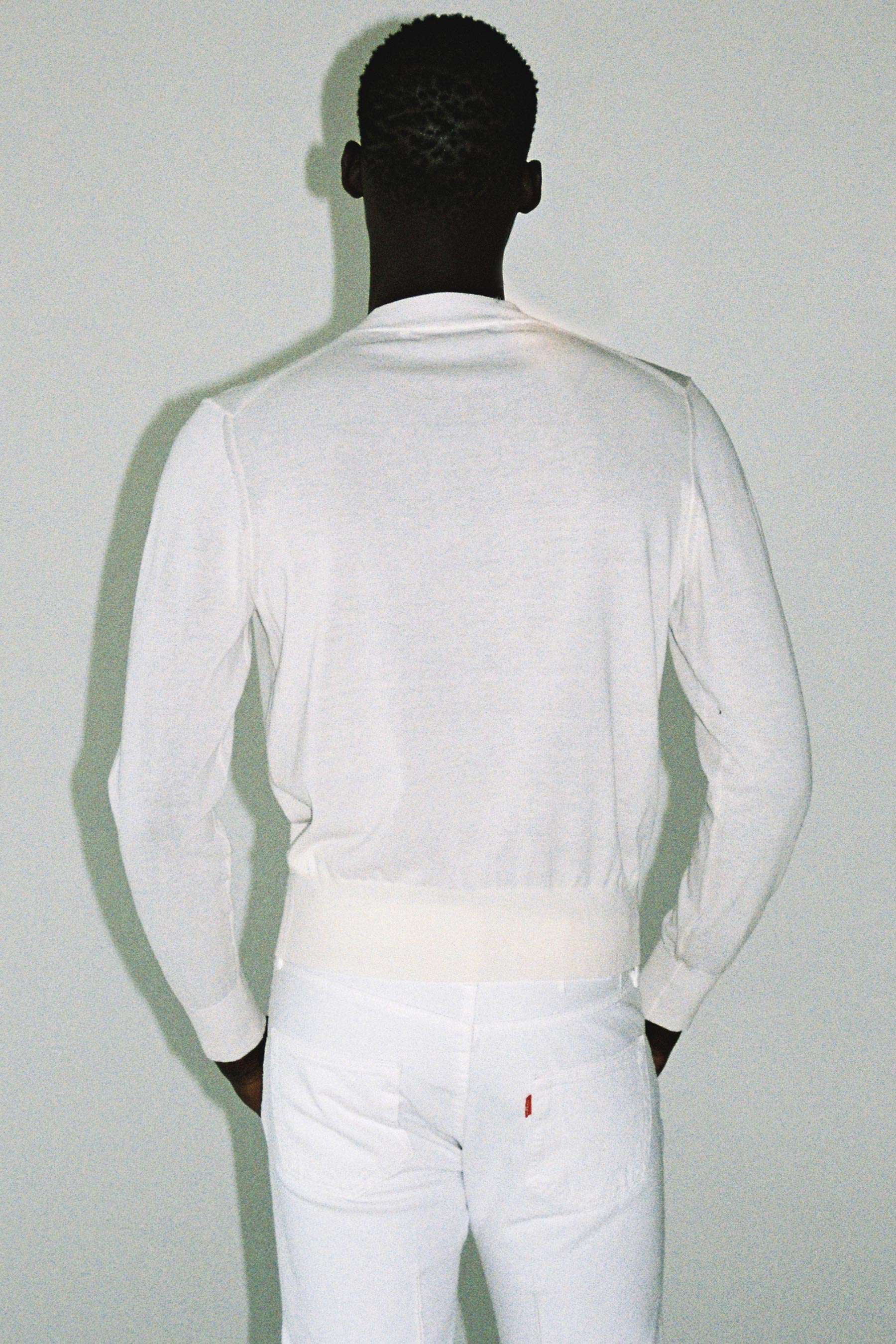 White Cotton V-mockneck Sweater