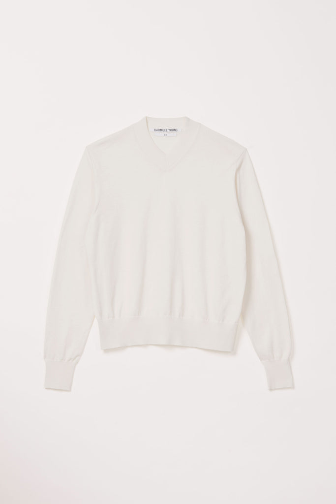 White Cotton V-mockneck Sweater