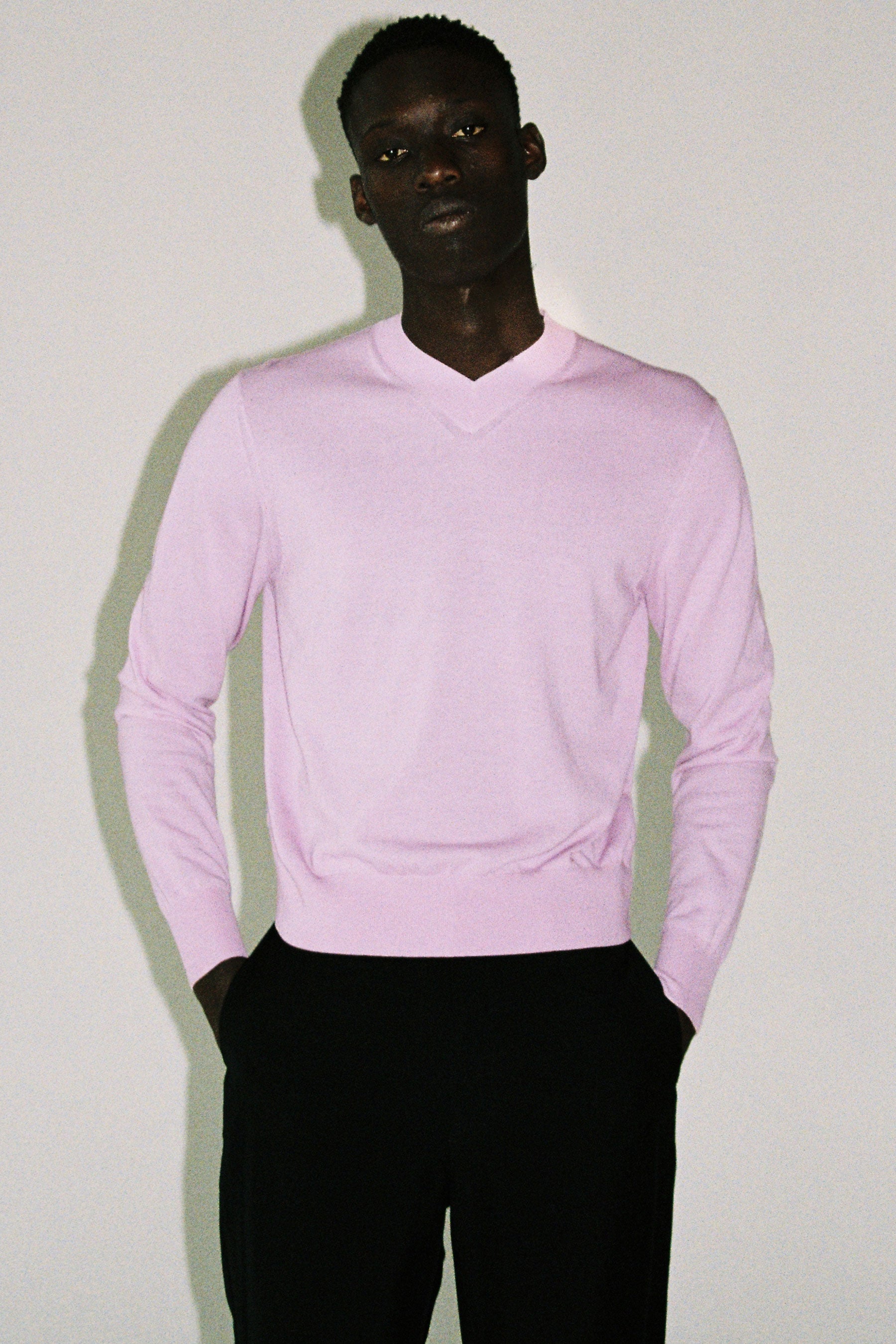 Purple Cotton V-mockneck Sweater