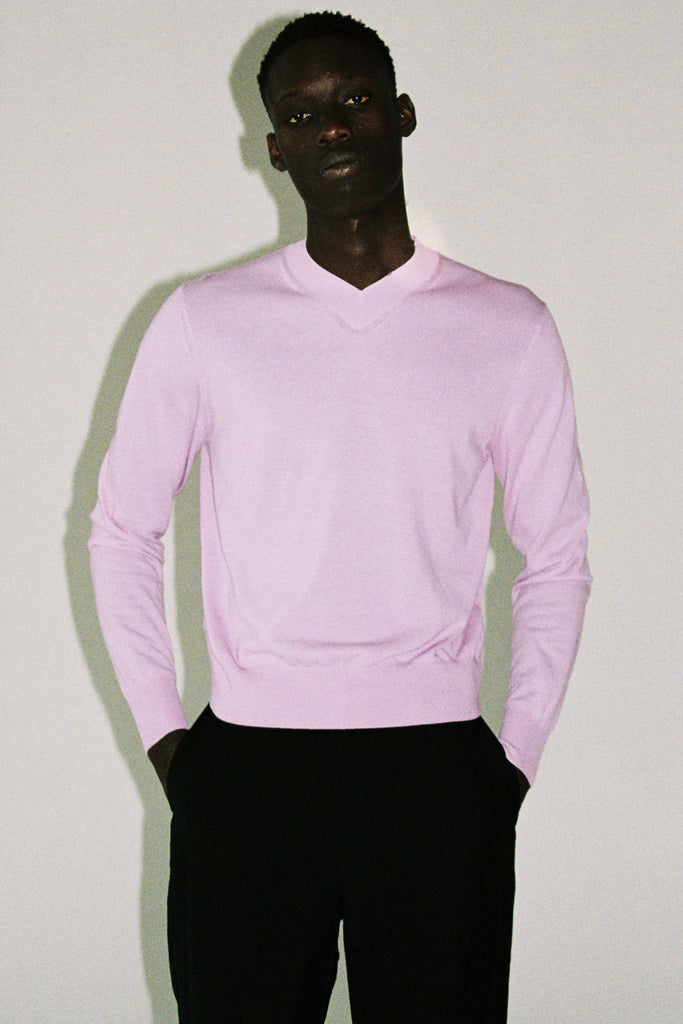Purple Cotton V-mockneck Sweater